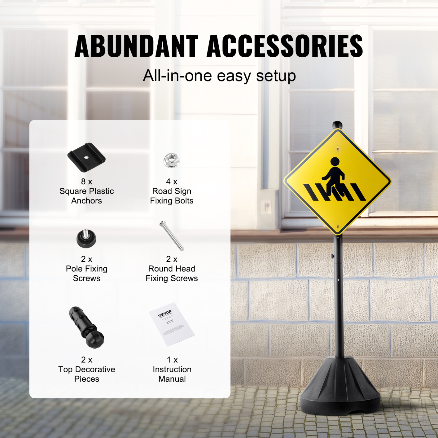 VEVOR 5 ft Portable Sign Post, Cast Iron Sign Post Holder with Hard Plastic Base & Wheels, Movable Parking Sign Stand for No Parking Street Signs,