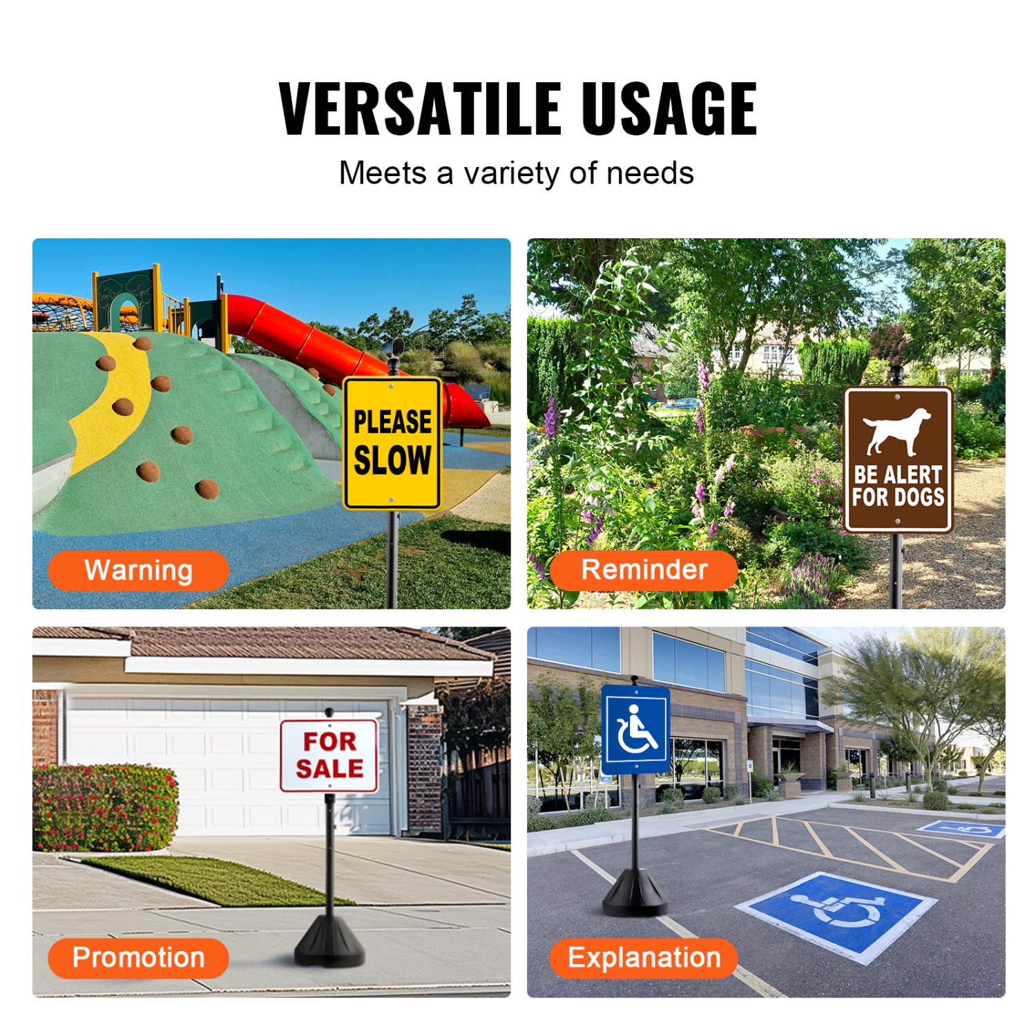 VEVOR 5 ft Portable Sign Post, Cast Iron Sign Post Holder with Hard Plastic Base & Wheels, Movable Parking Sign Stand for No Parking Street Signs,