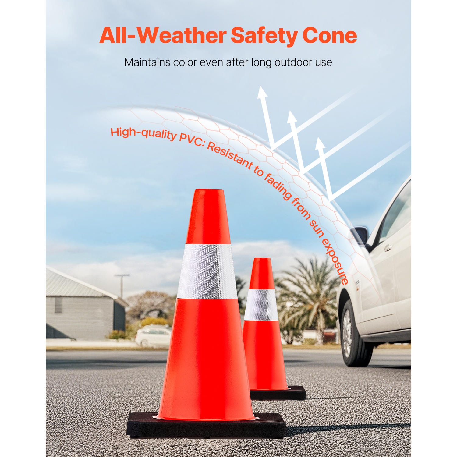 VEVOR 18 in/45 cm Safety Cones, 5 PCS PVC Orange Traffic Cone with Reflective Collar and Black Weighted Base, Used for Traffic Control, Driveway Road