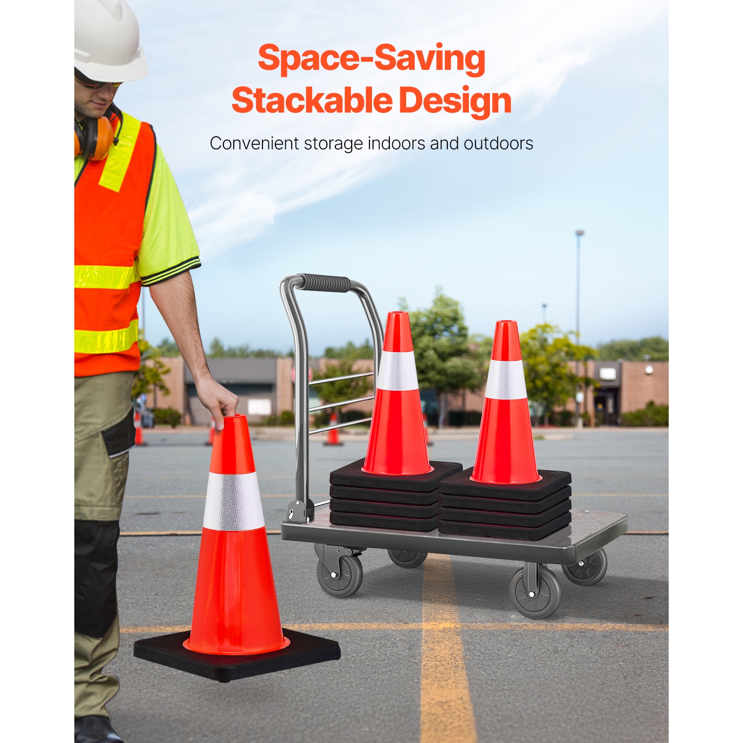 VEVOR 18 in/45 cm Safety Cones, 5 PCS PVC Orange Traffic Cone with Reflective Collar and Black Weighted Base, Used for Traffic Control, Driveway Road