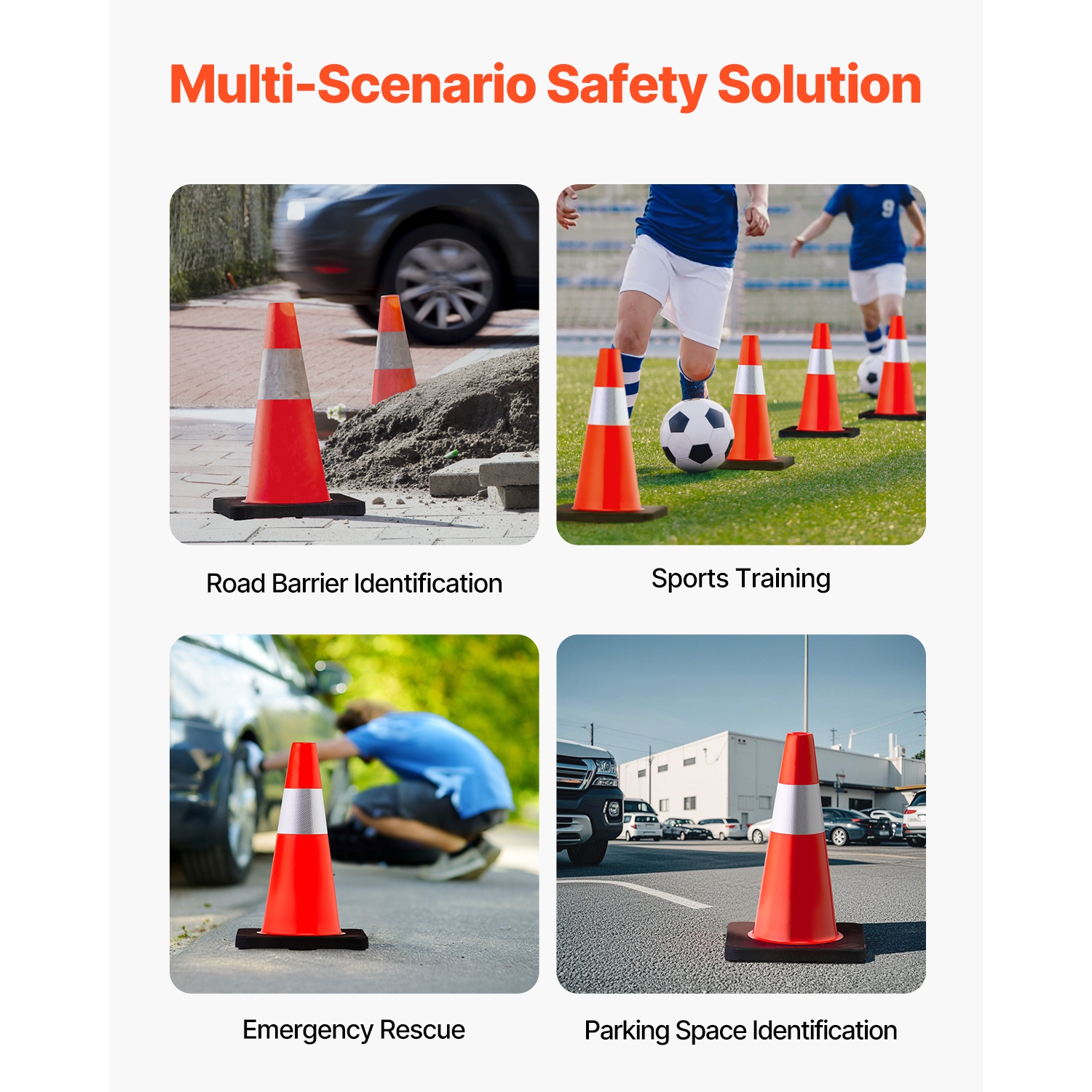 VEVOR 18 in/45 cm Safety Cones, 5 PCS PVC Orange Traffic Cone with Reflective Collar and Black Weighted Base, Used for Traffic Control, Driveway Road