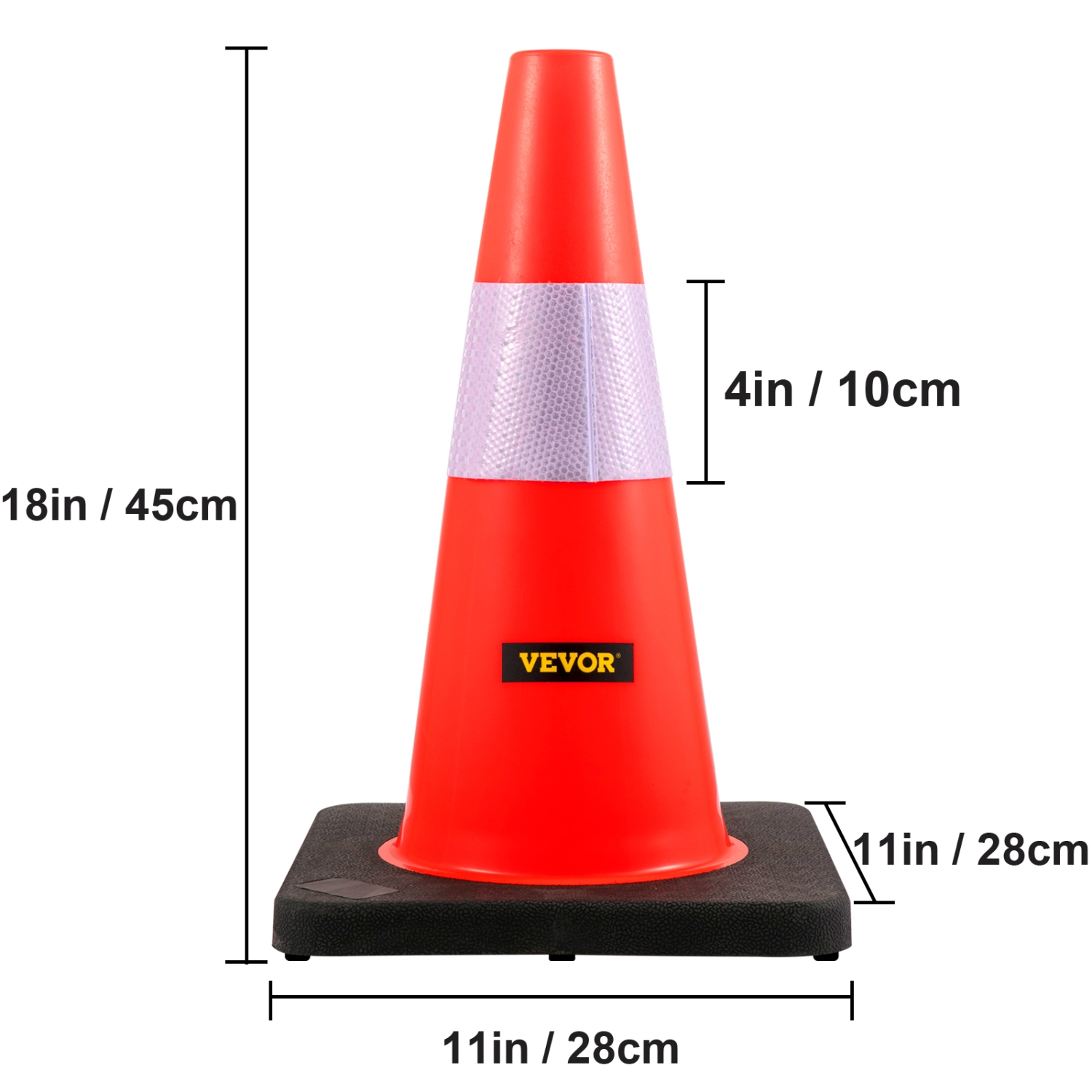 VEVOR 18 in/45 cm Safety Cones, 5 PCS PVC Orange Traffic Cone with Reflective Collar and Black Weighted Base, Used for Traffic Control, Driveway Road