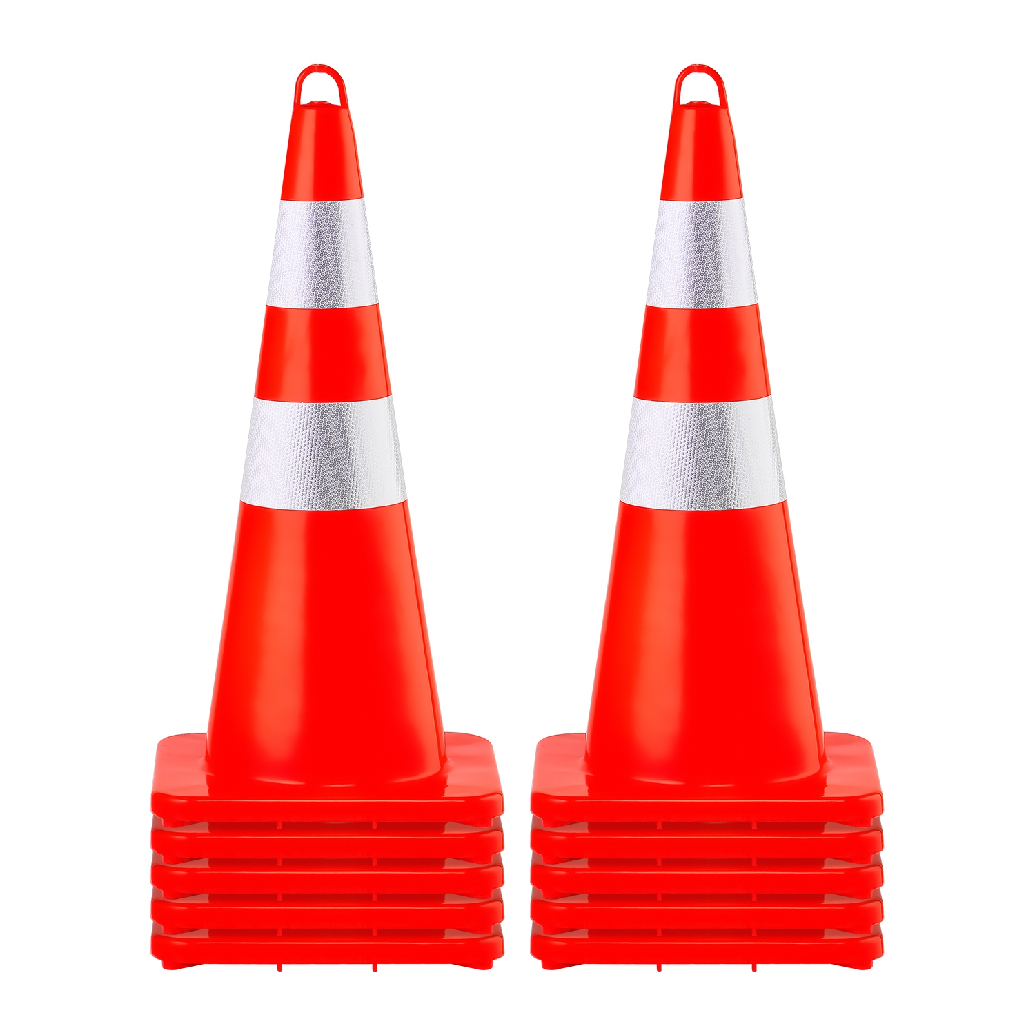 VEVOR 10PCS 28" Safety Cones, Traffic Cones, PVC Orange Construction Cones, 2 Reflective Collars Traffic Cones with Weighted Base and Hand-Held Ring