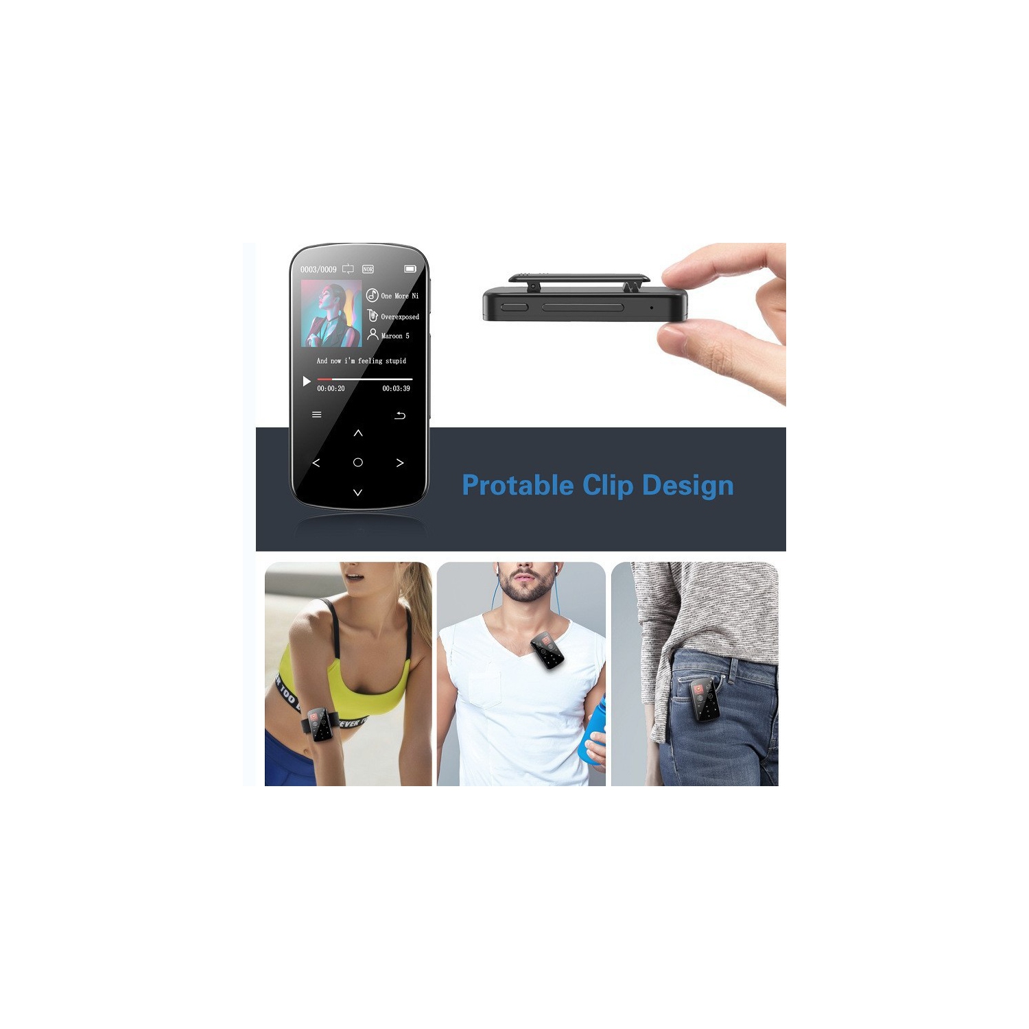 Lecteur MP3 de 32 Go à pince avec Bluetooth, lecteur de musique portatif avec enregistreur vocal pour la course sportive, lecteur MP3 avec radio