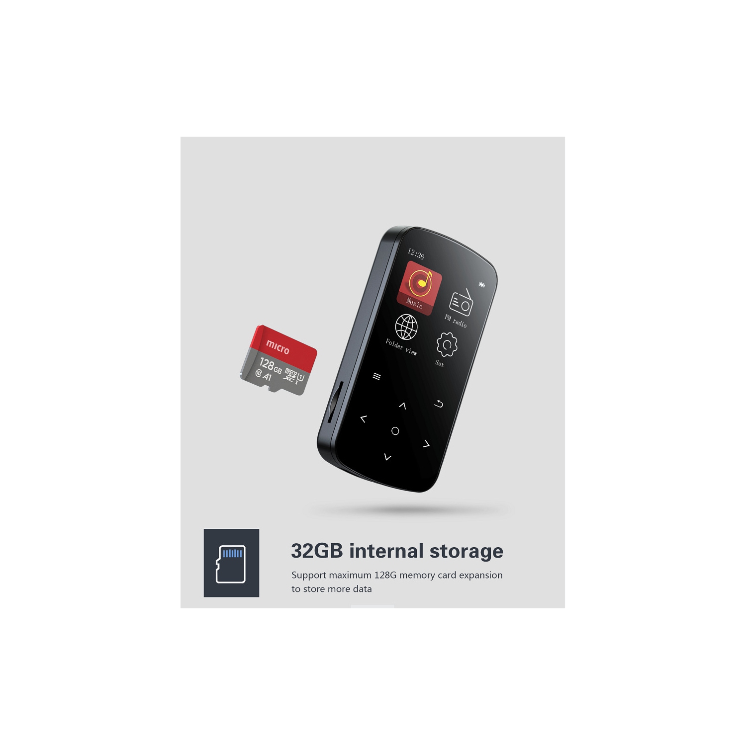 Lecteur MP3 de 32 Go à pince avec Bluetooth, lecteur de musique portatif avec enregistreur vocal pour la course sportive, lecteur MP3 avec radio