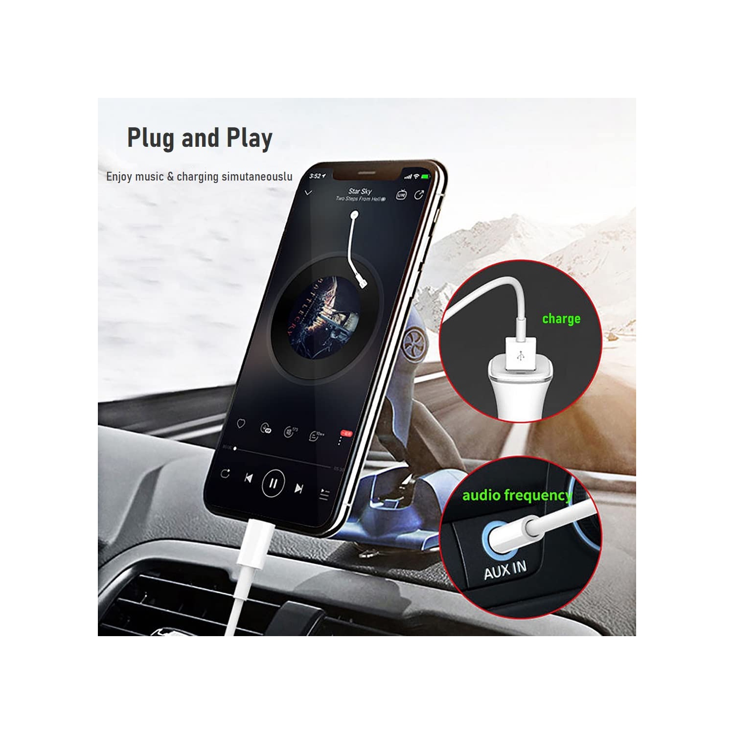 Type C to 3.5 two-in-one charging + audio cable car audio AUX adapter cable, compatible with Type C mobile phones/tablets, can be used with car