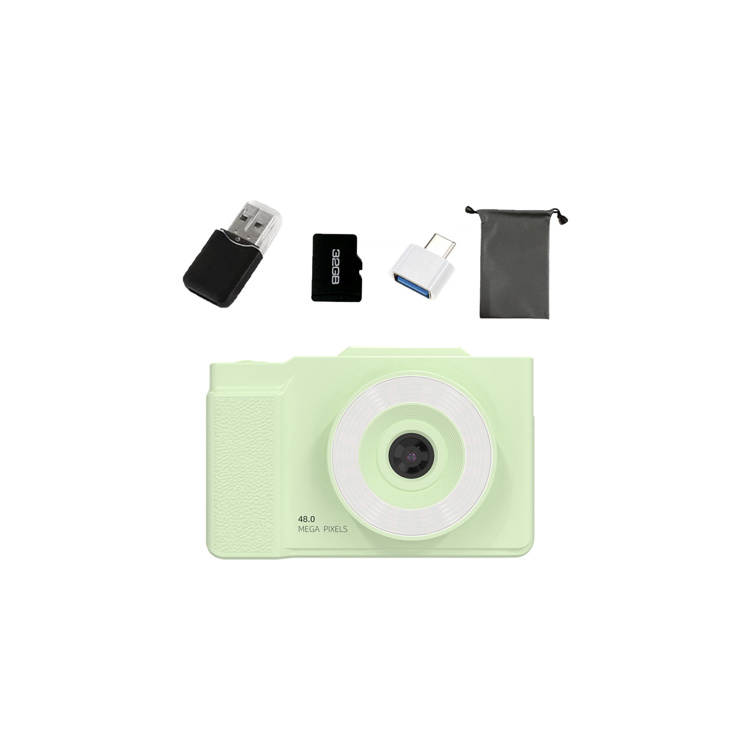 6400W HD flip screen camera digital camera card camera shooting camera student entry-level CCD camera green + 32G memory card + card reader +