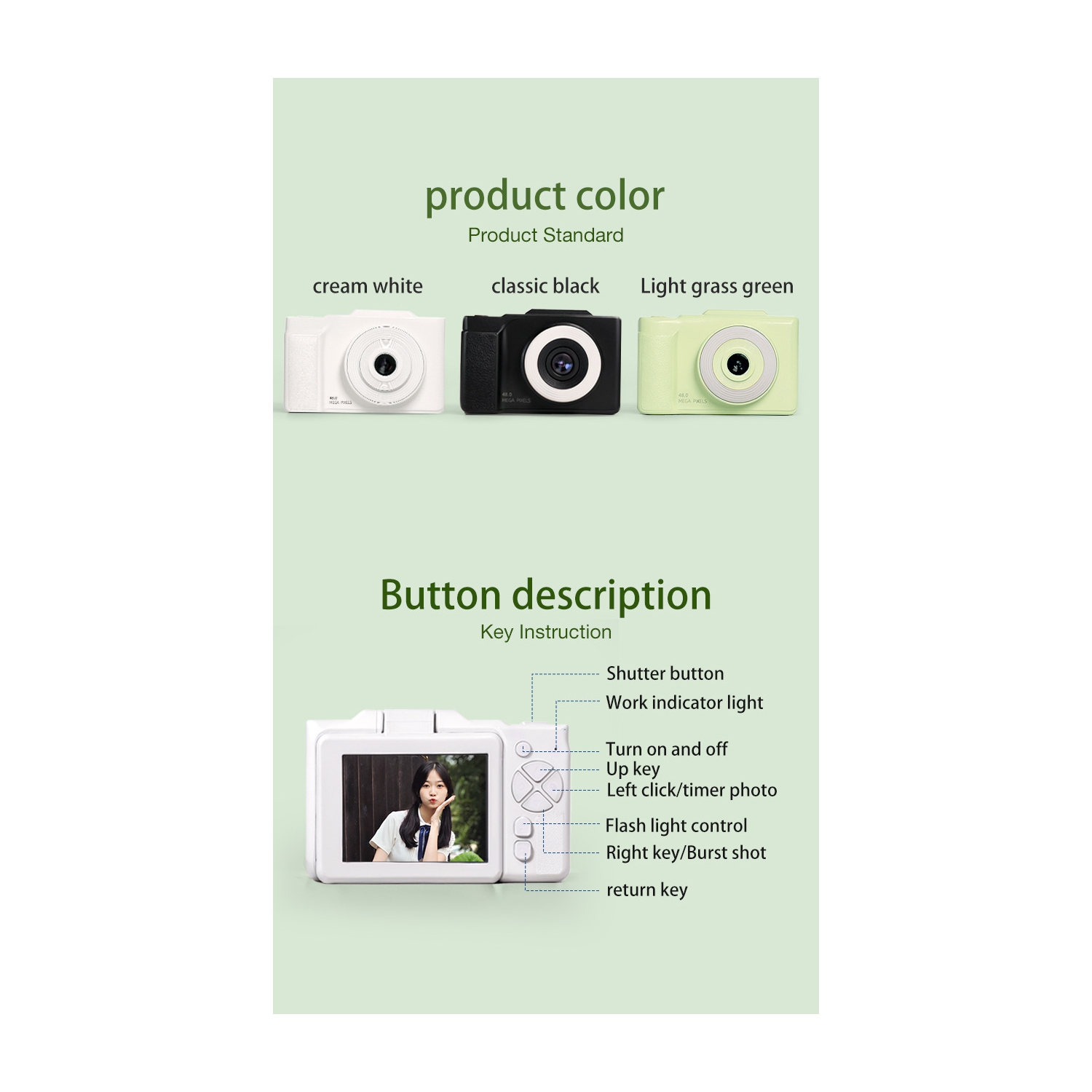 6400W HD flip screen camera digital camera card camera shooting camera student entry-level CCD camera green + 32G memory card + card reader +