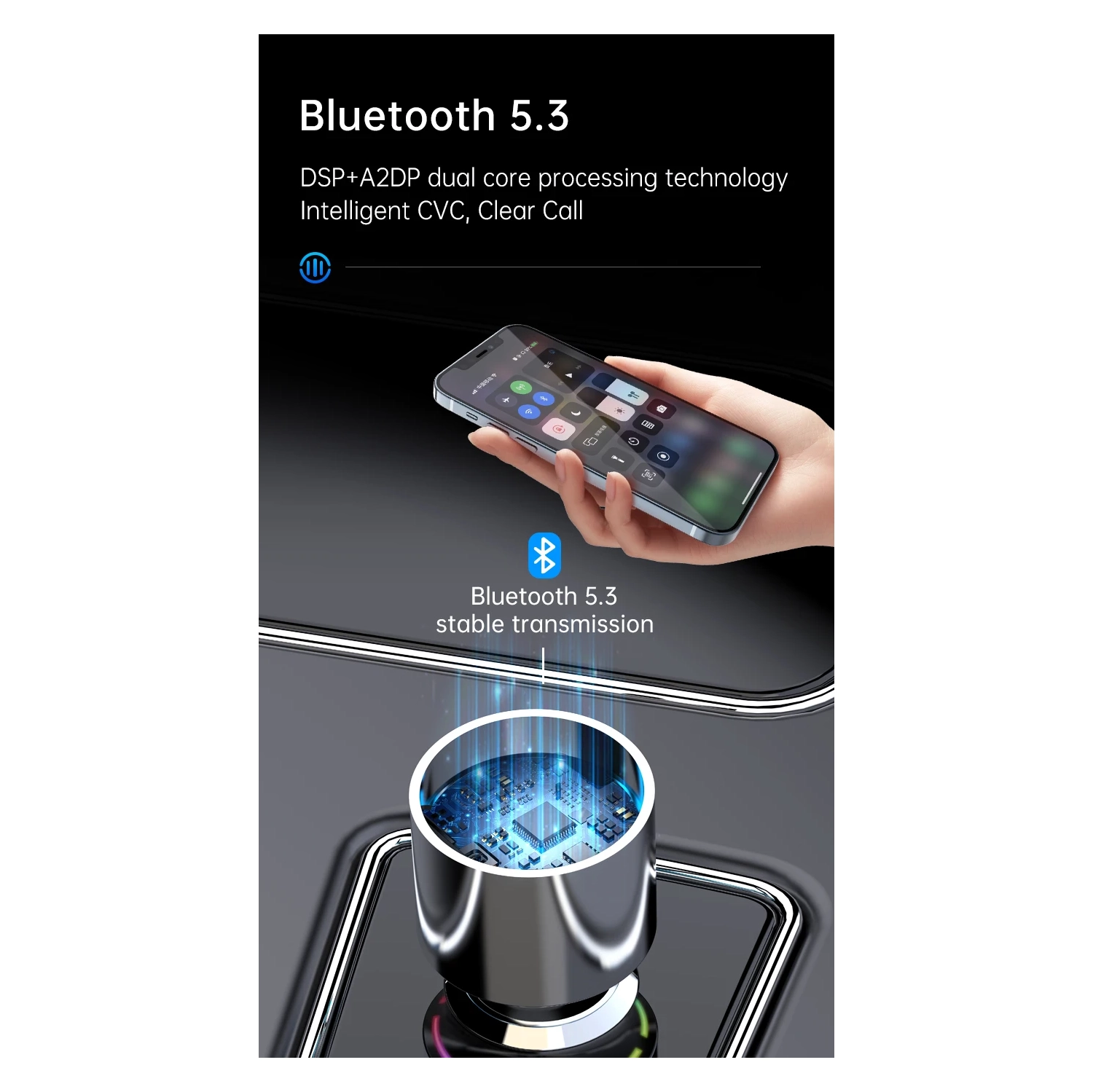 Car Bluetooth MP3 Player Car FM Transmitter Fast Charging Phone Zinc Alloy Shell Car Charger PD QC3.0 FM Transmitter with Dazzling Atmosphere Light