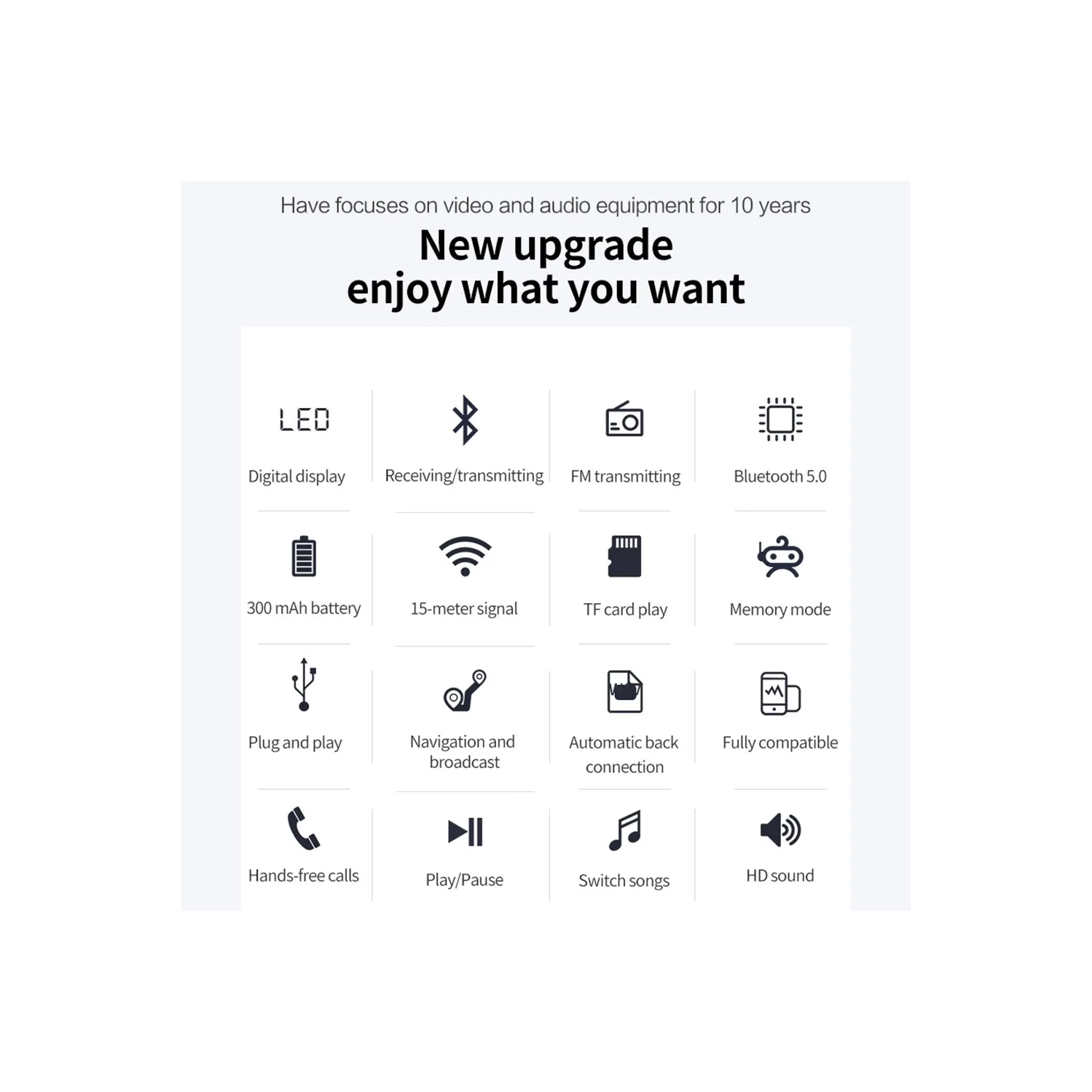 Émetteur récepteur Bluetooth 5,0 Adaptateur 2 en 1 Ordinateur Haut-parleur audio voiture FM Bluetooth émetteur audio maison récepteur sans carte