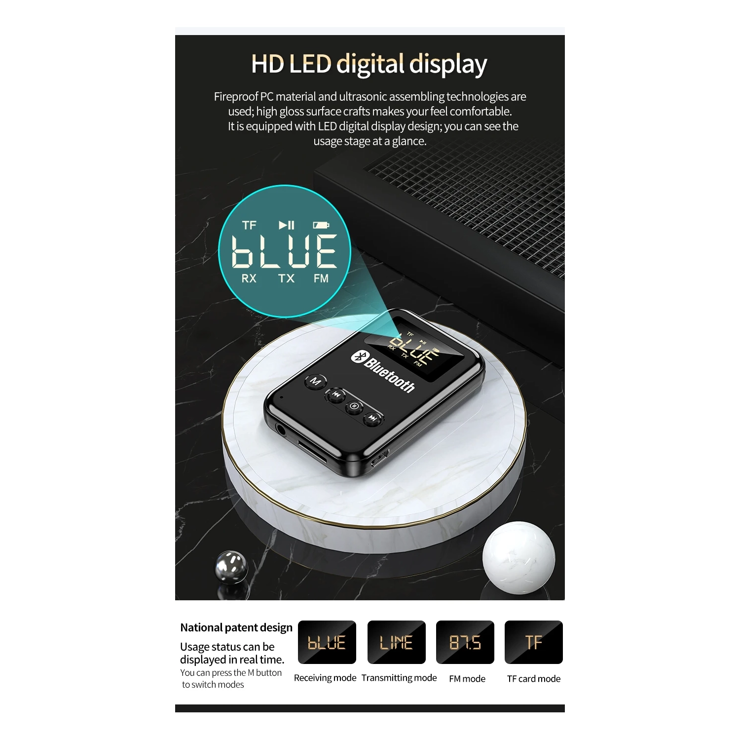 Émetteur récepteur Bluetooth 5,0 Adaptateur 2 en 1 Ordinateur Haut-parleur audio voiture FM Bluetooth émetteur audio maison récepteur sans carte