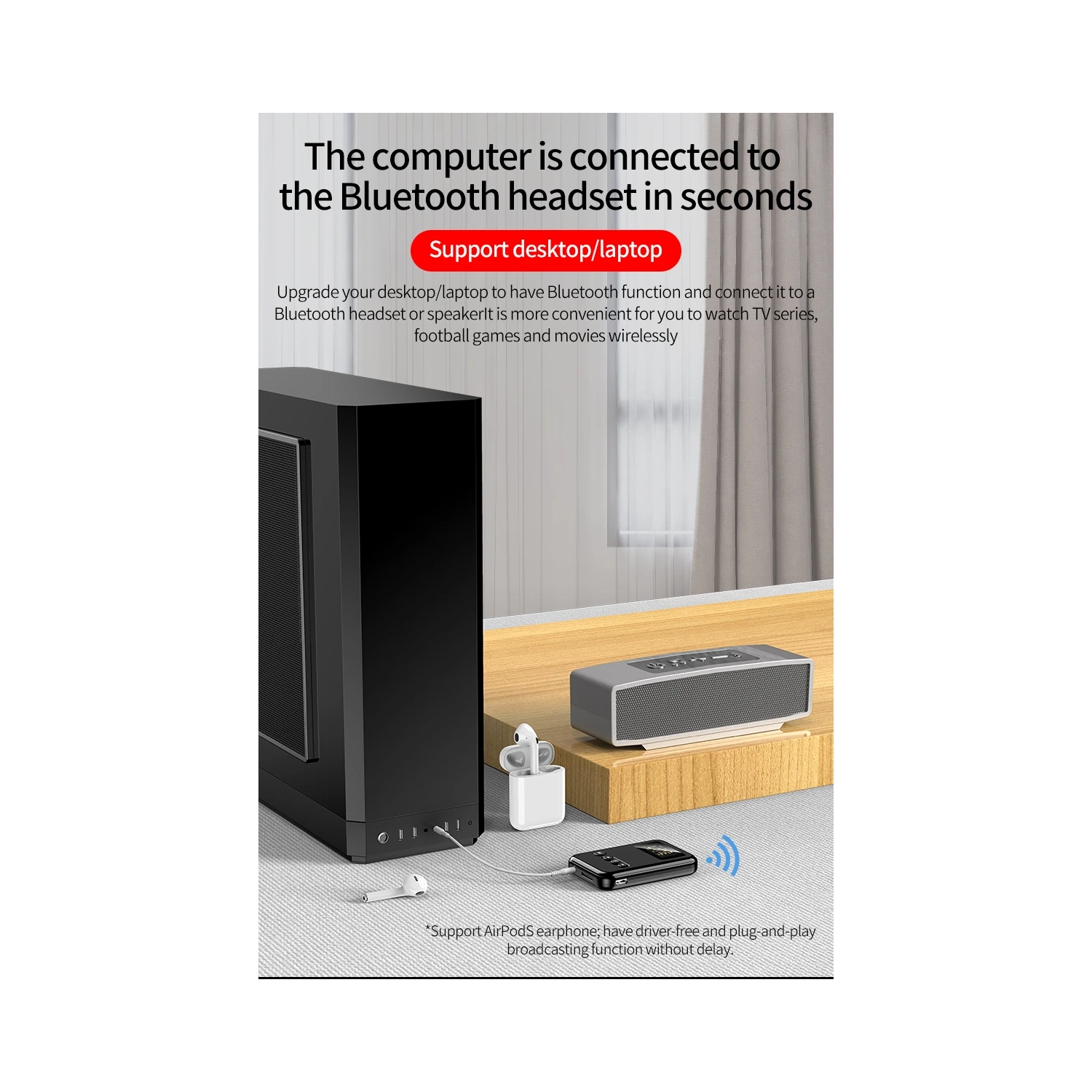 Émetteur récepteur Bluetooth 5,0 Adaptateur 2 en 1 Ordinateur Haut-parleur audio voiture FM Bluetooth émetteur audio maison récepteur sans carte