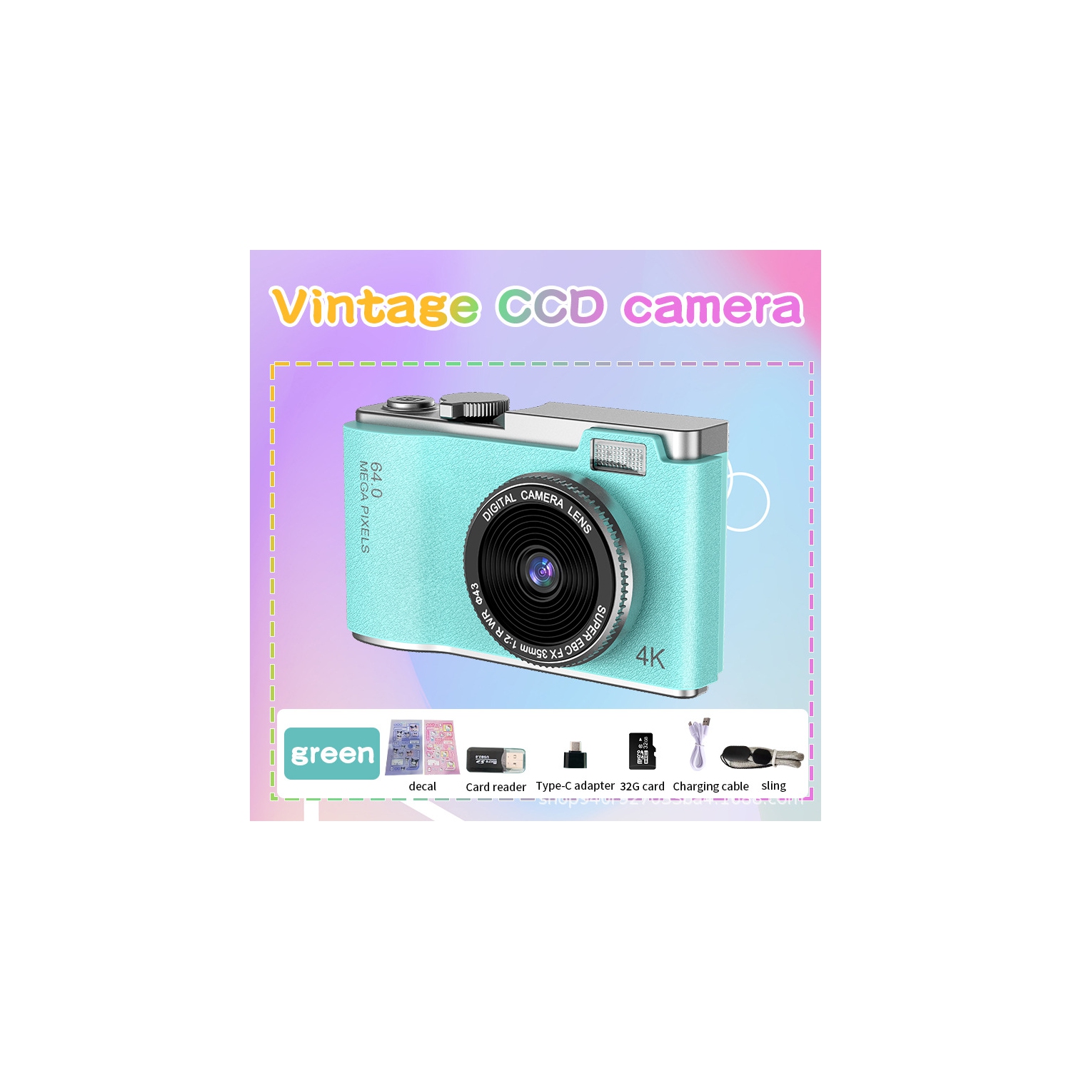 New CCD style retro 4K HD portable camera student digital camera gift new camera self-timer dual-lens camera photography portable-blue + 32G memory