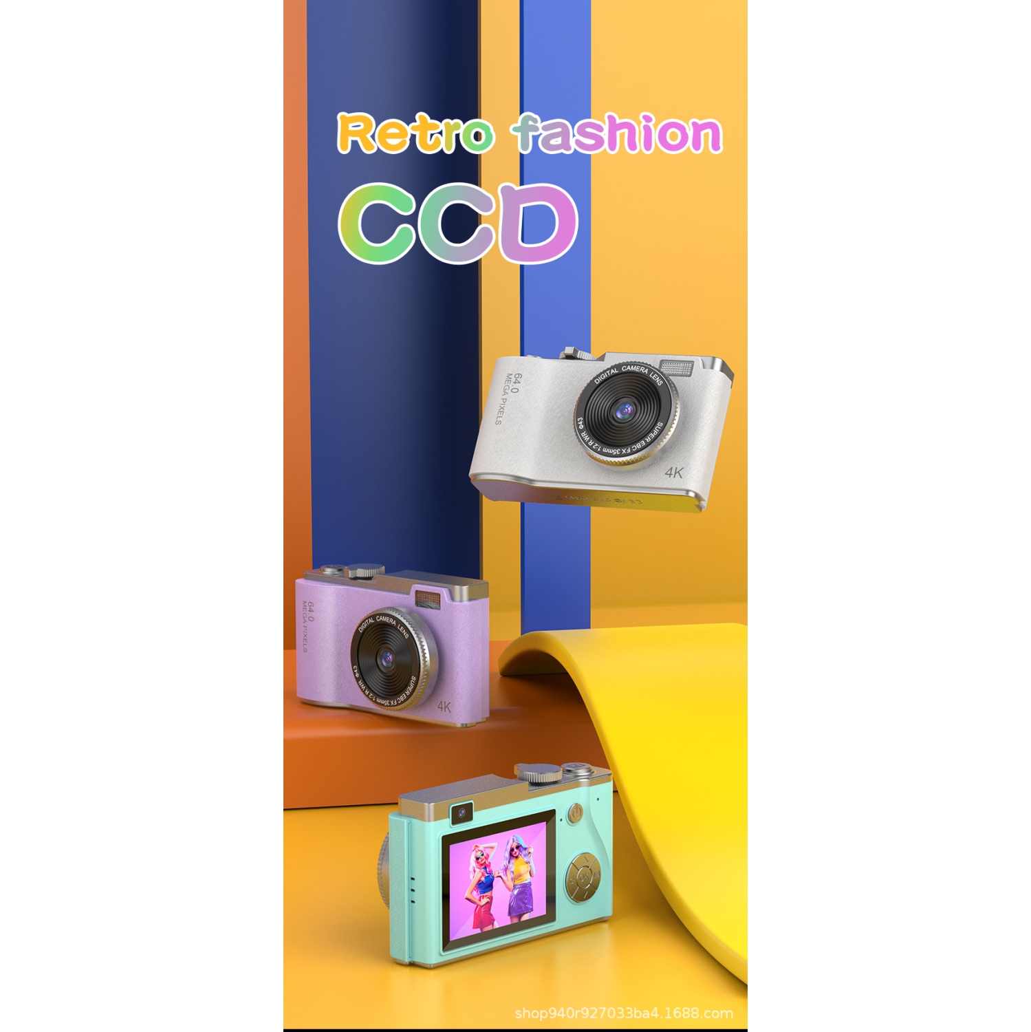 New CCD style retro 4K HD portable camera student digital camera gift new camera self-timer dual-lens camera photography portable-blue + 32G memory