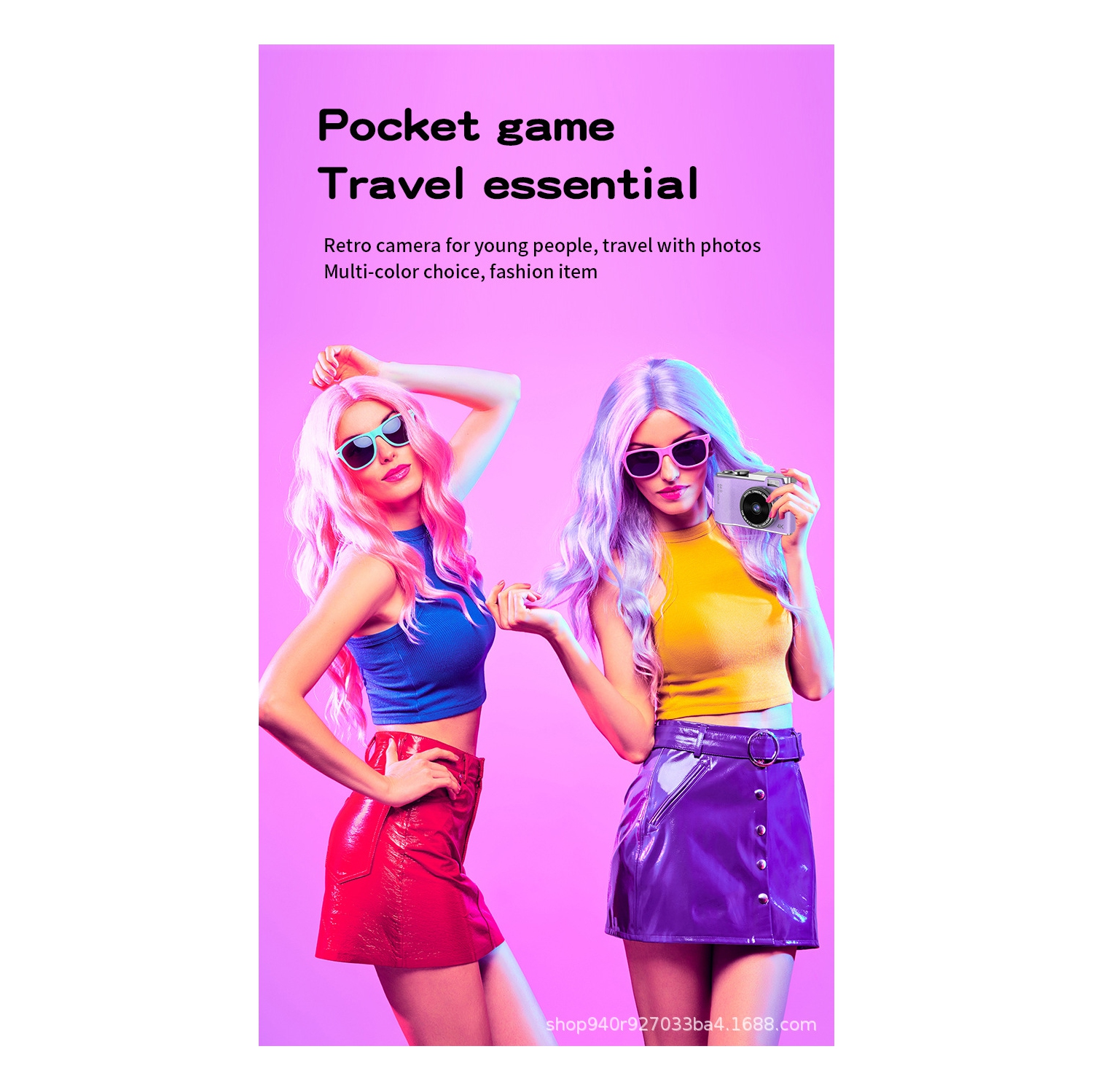 New CCD style retro 4K HD portable camera student digital camera gift new camera Selfie dual-lens camera photography portable-pink + 32G memory card