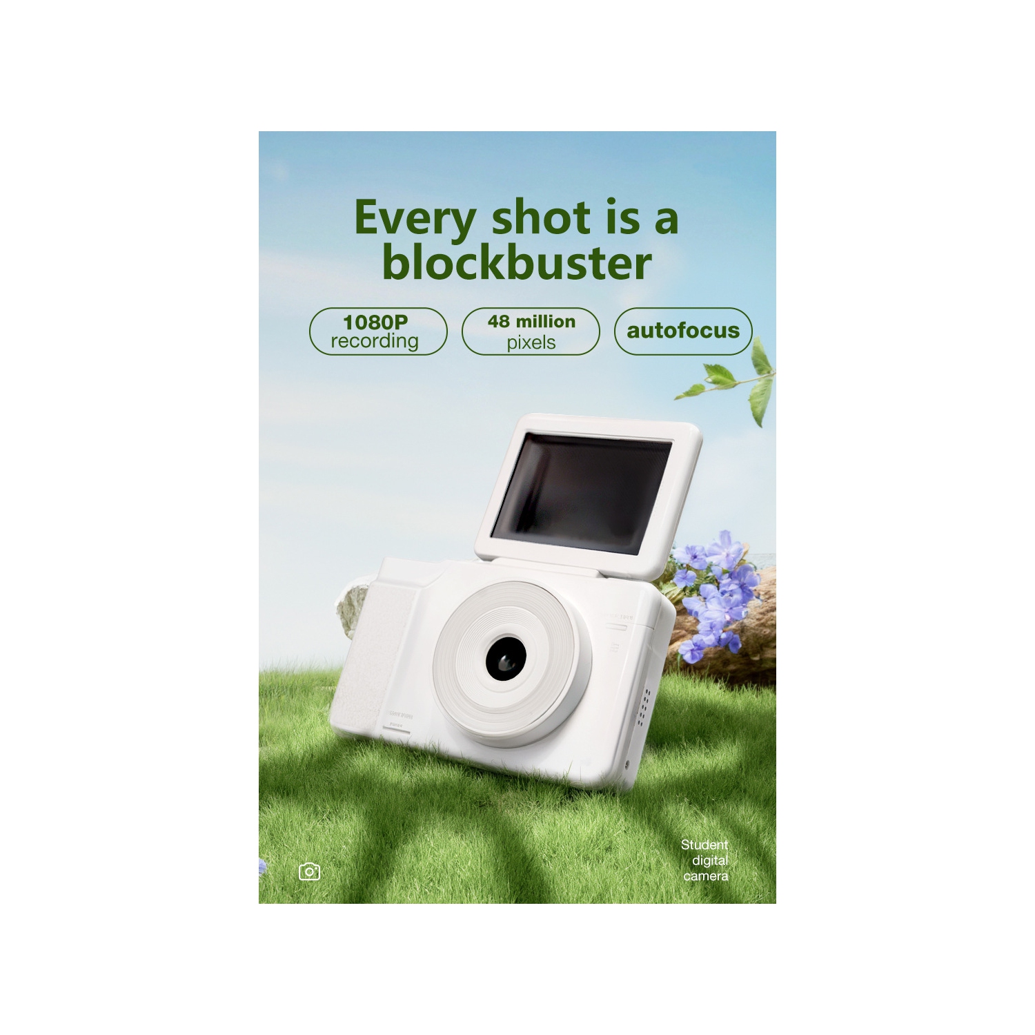 6400W HD flip screen camera digital camera card camera shooting camera student entry-level CCD camera white + 32G memory card + card reader +