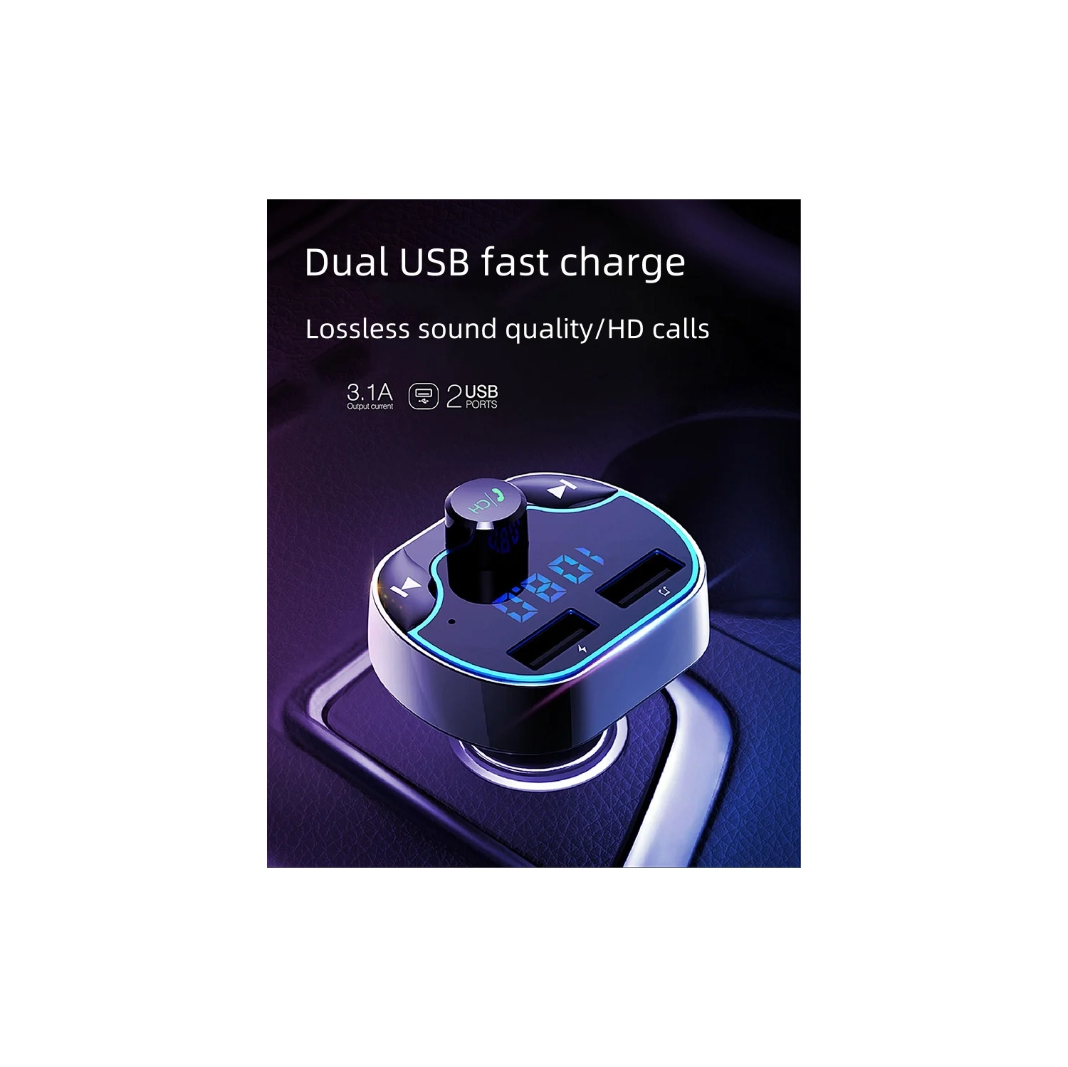 Émetteur FM Zhitong Recharge rapide Navigation vocale voiture téléphone mains libres lecteur MP3 USB chargeur voiture langue sans fil Bluetooth