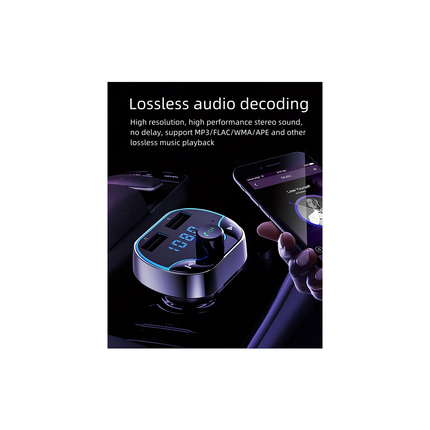 Émetteur FM Zhitong Recharge rapide Navigation vocale voiture téléphone mains libres lecteur MP3 USB chargeur voiture langue sans fil Bluetooth