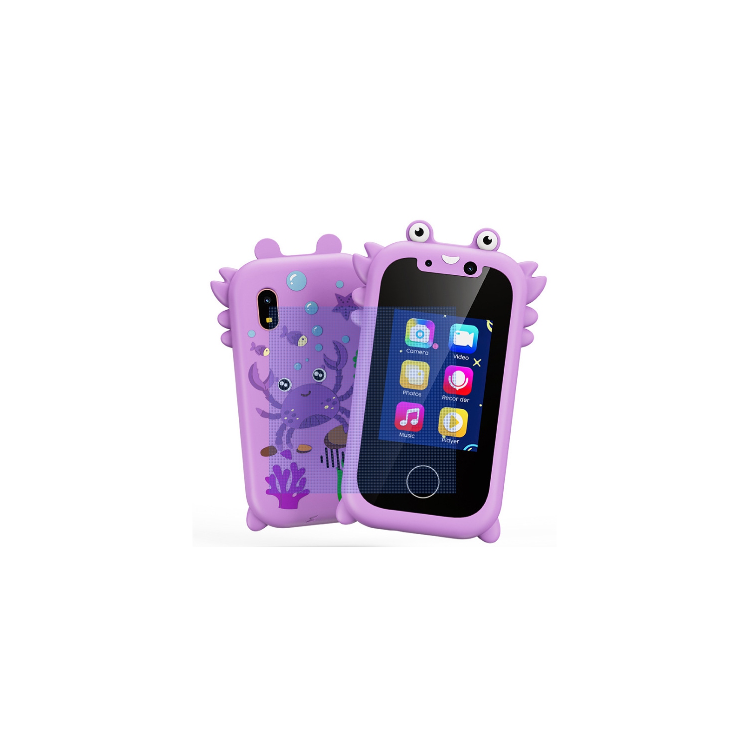 New dual camera touch screen children's mobile phone education early childhood education machine smart touch screen - purple crab + silicone shell +