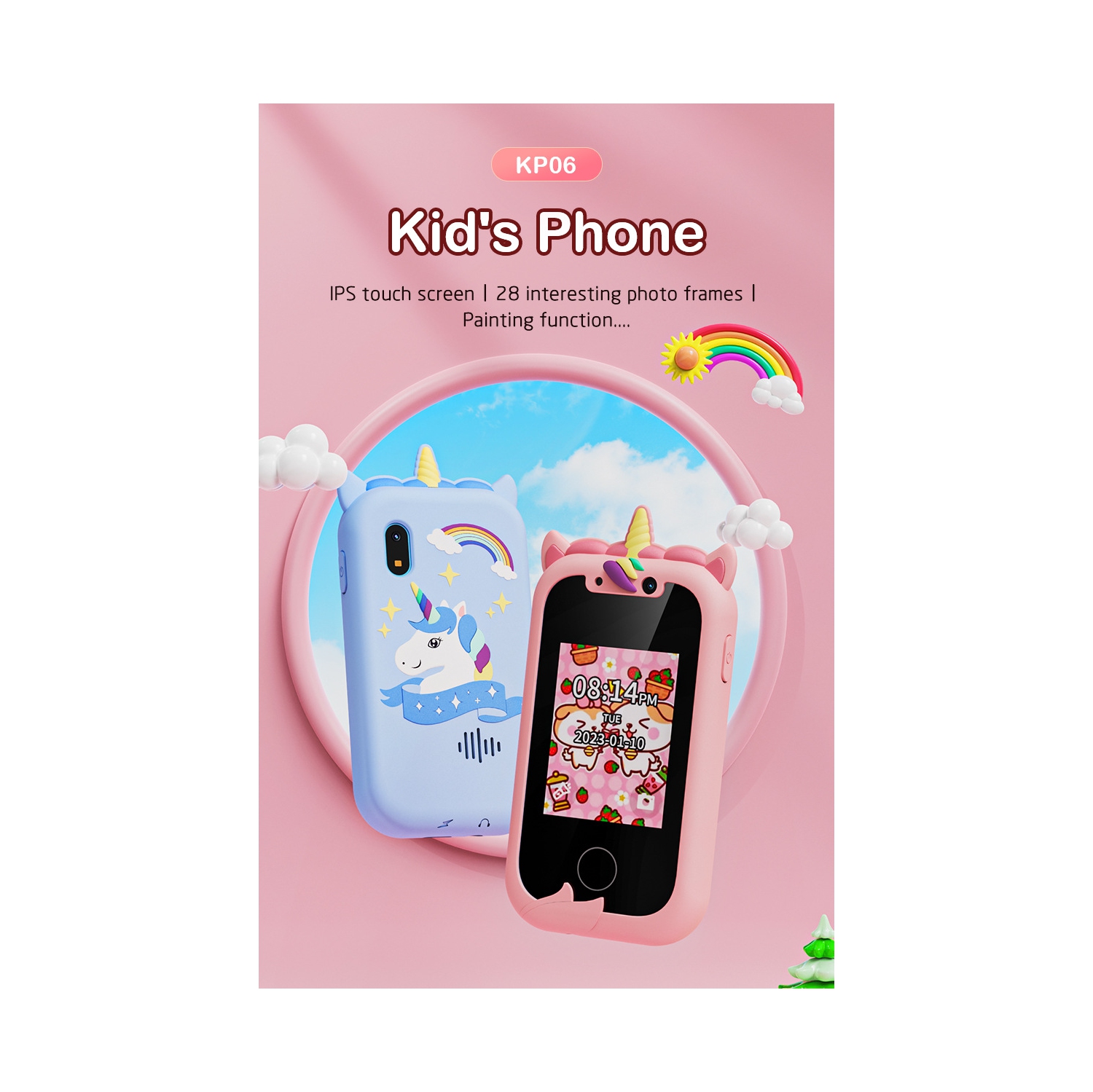 New dual camera touch screen children's mobile phone education early childhood education machine smart touch screen - purple crab + silicone shell +