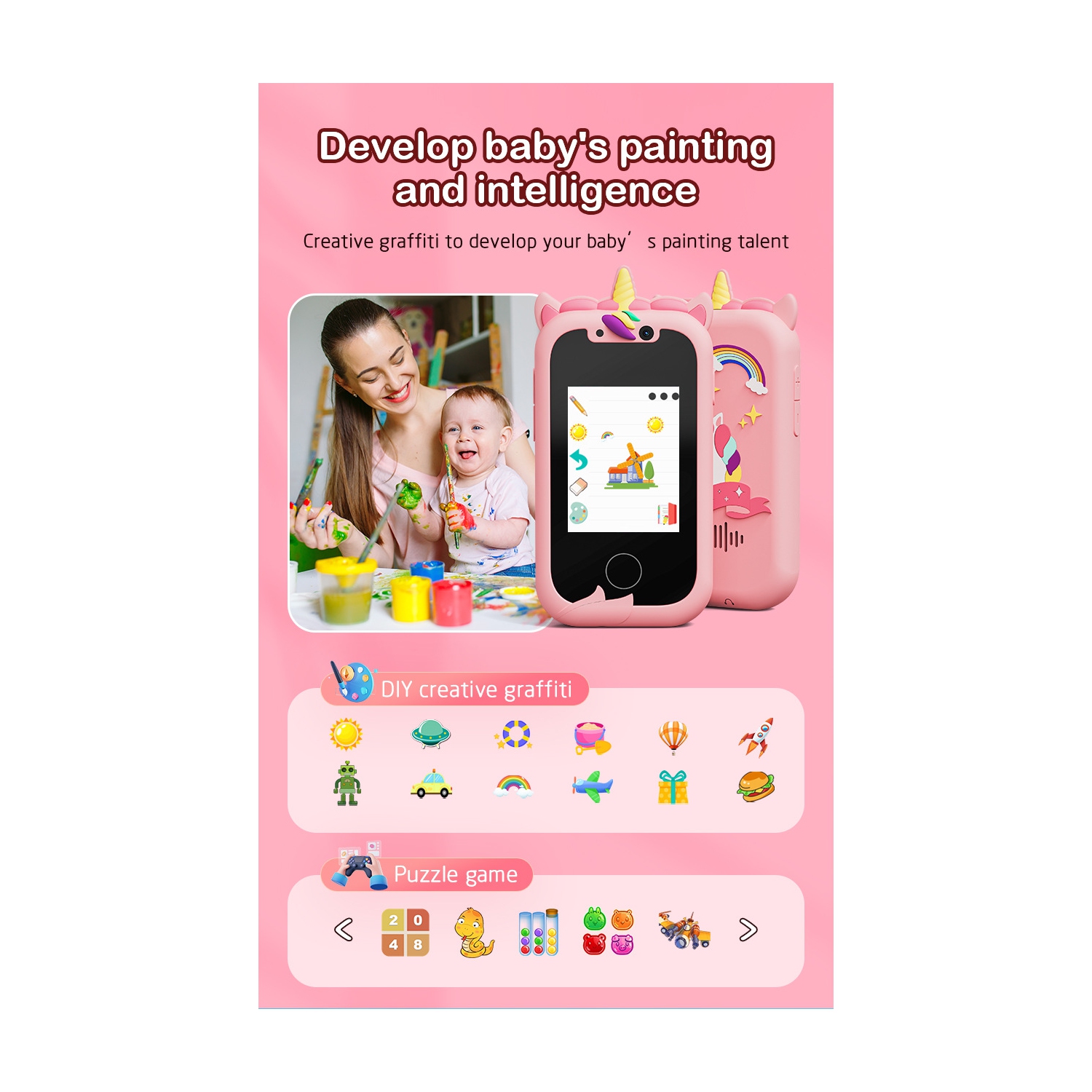 New dual camera touch screen children's mobile phone education early childhood education machine smart touch screen - purple crab + silicone shell +