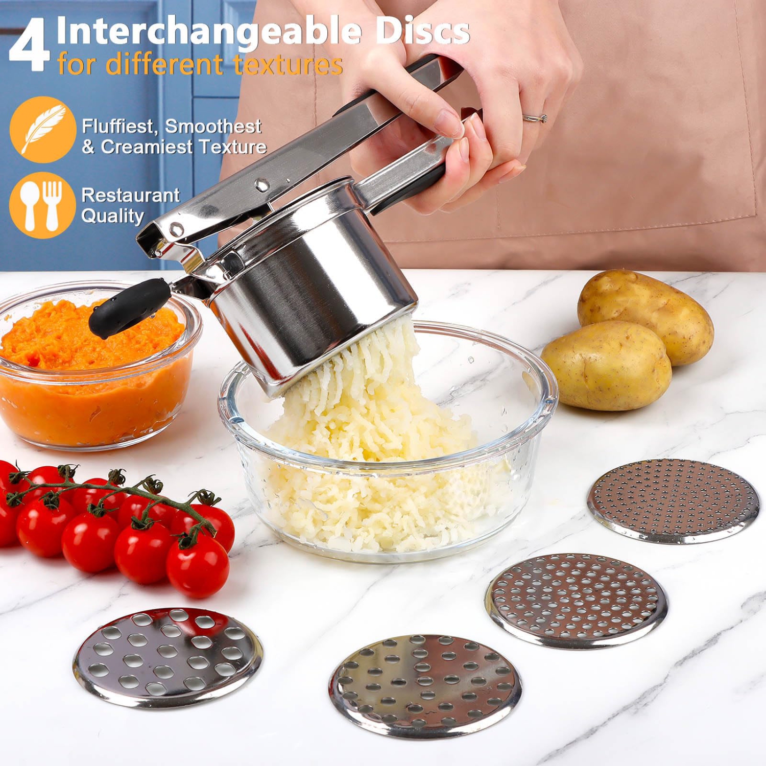 Manual Juicer and Potato Masher, Stainless Steel Fruit Crusher for Juice and Mashed Potatoes