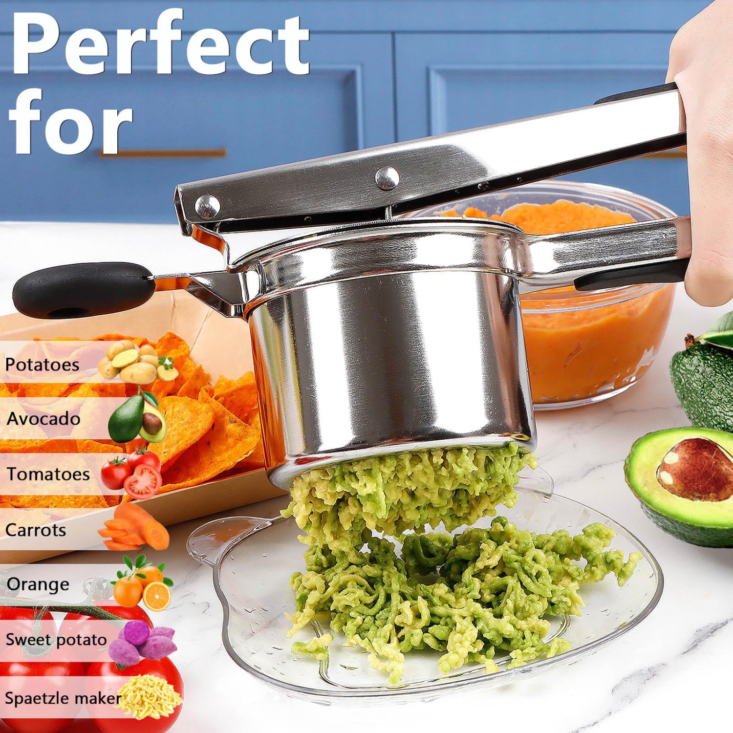 Manual Juicer and Potato Masher, Stainless Steel Fruit Crusher for Juice and Mashed Potatoes