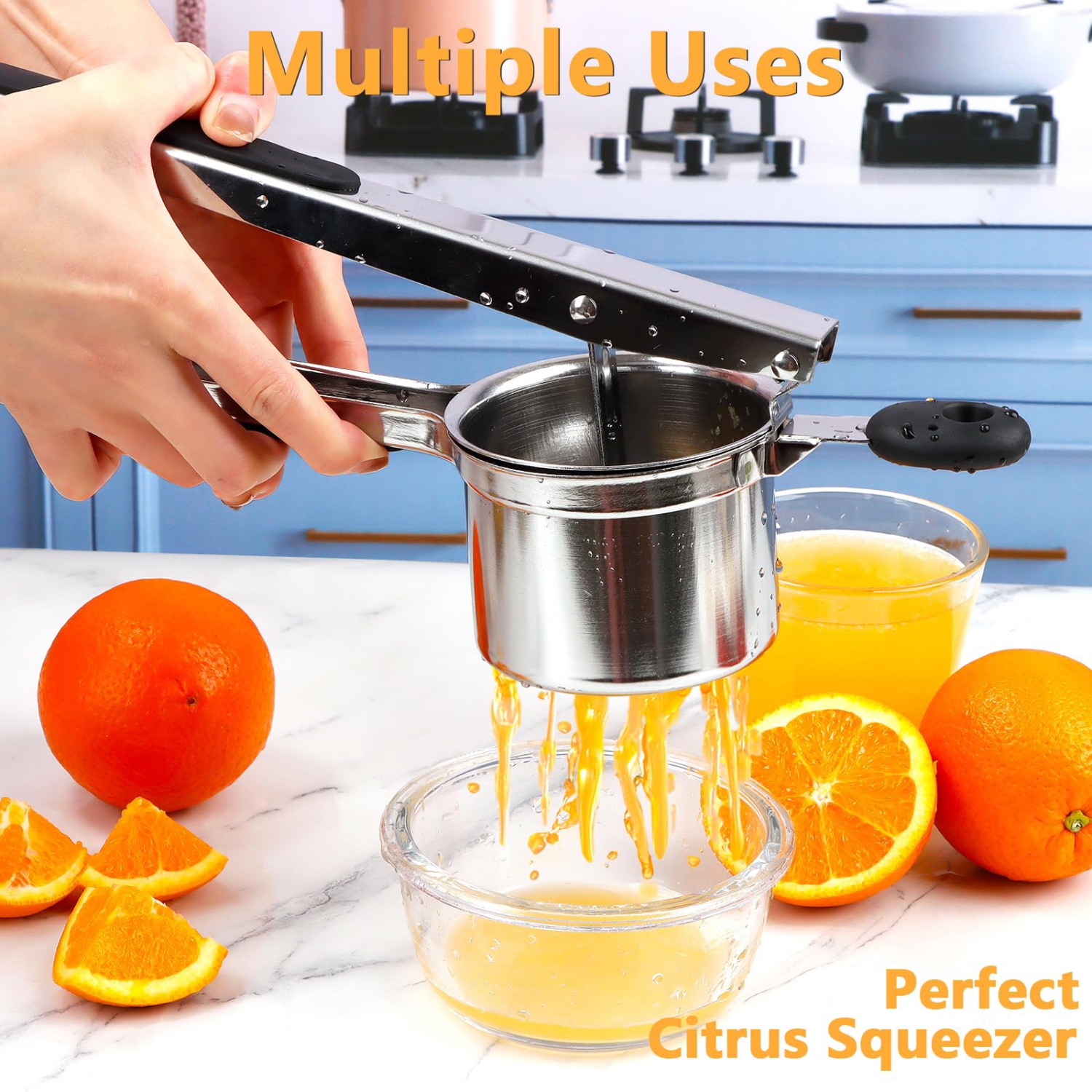 Manual Juicer and Potato Masher, Stainless Steel Fruit Crusher for Juice and Mashed Potatoes
