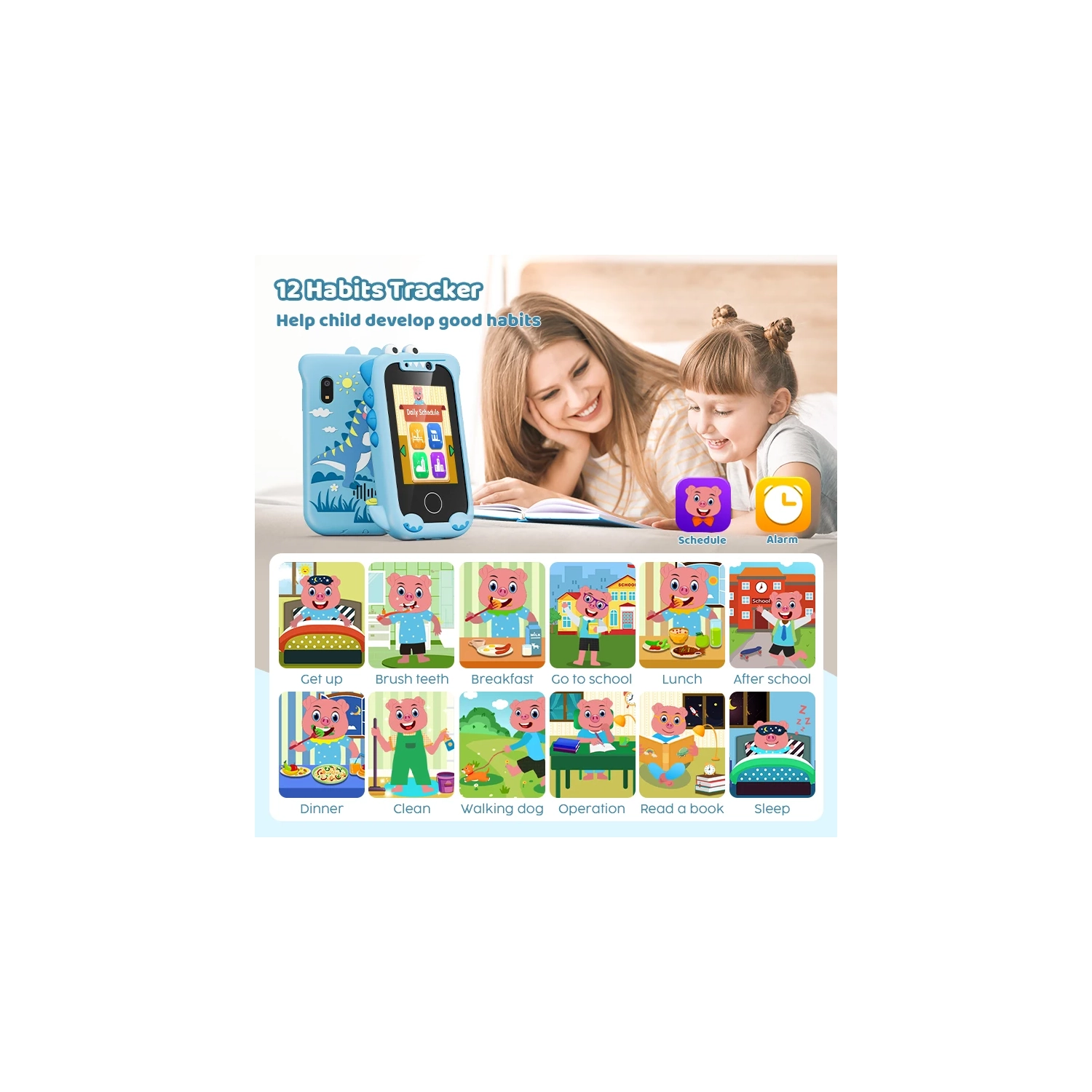 Nouveau modèle privé de téléphone portable pour enfants caméra HD enregistrement photo IPS touch dinosaure dessin animé jouet éducatif - vert + étui