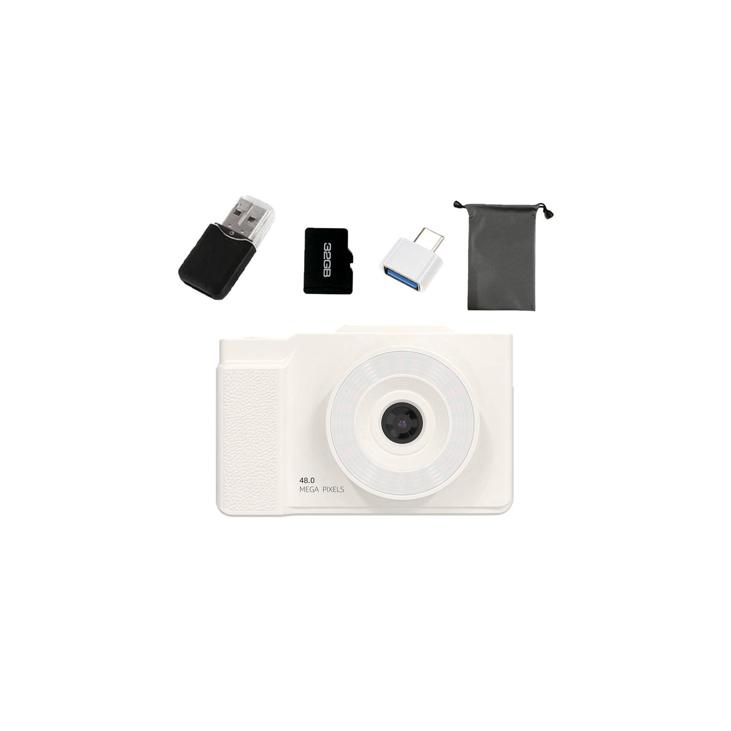 6400W HD flip screen camera digital camera card camera shooting camera student entry-level CCD camera white + 64G memory card + card reader +