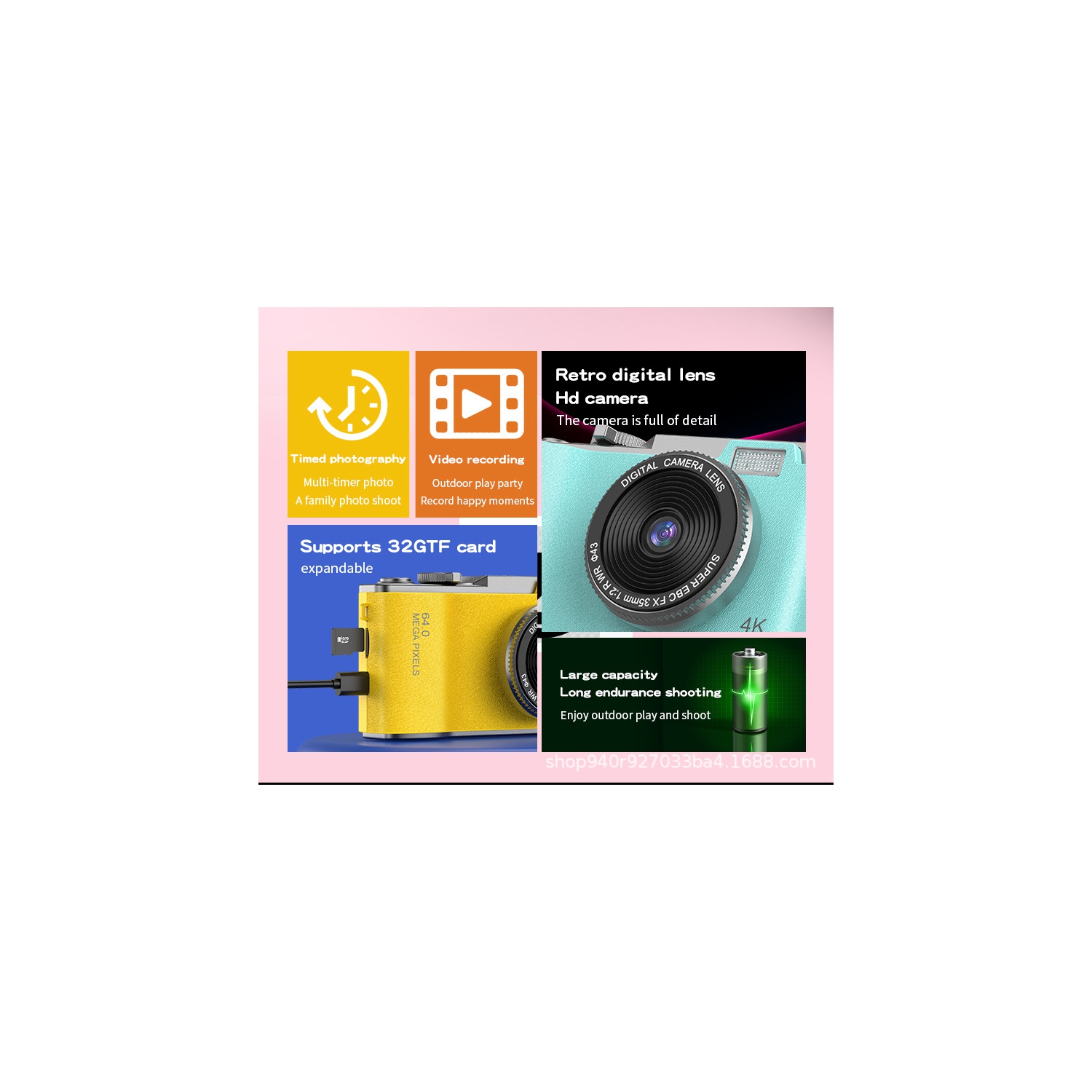 New CCD style retro 4K HD portable camera student digital camera gift new camera Selfie dual-lens camera photography portable-purple + 32G memory card