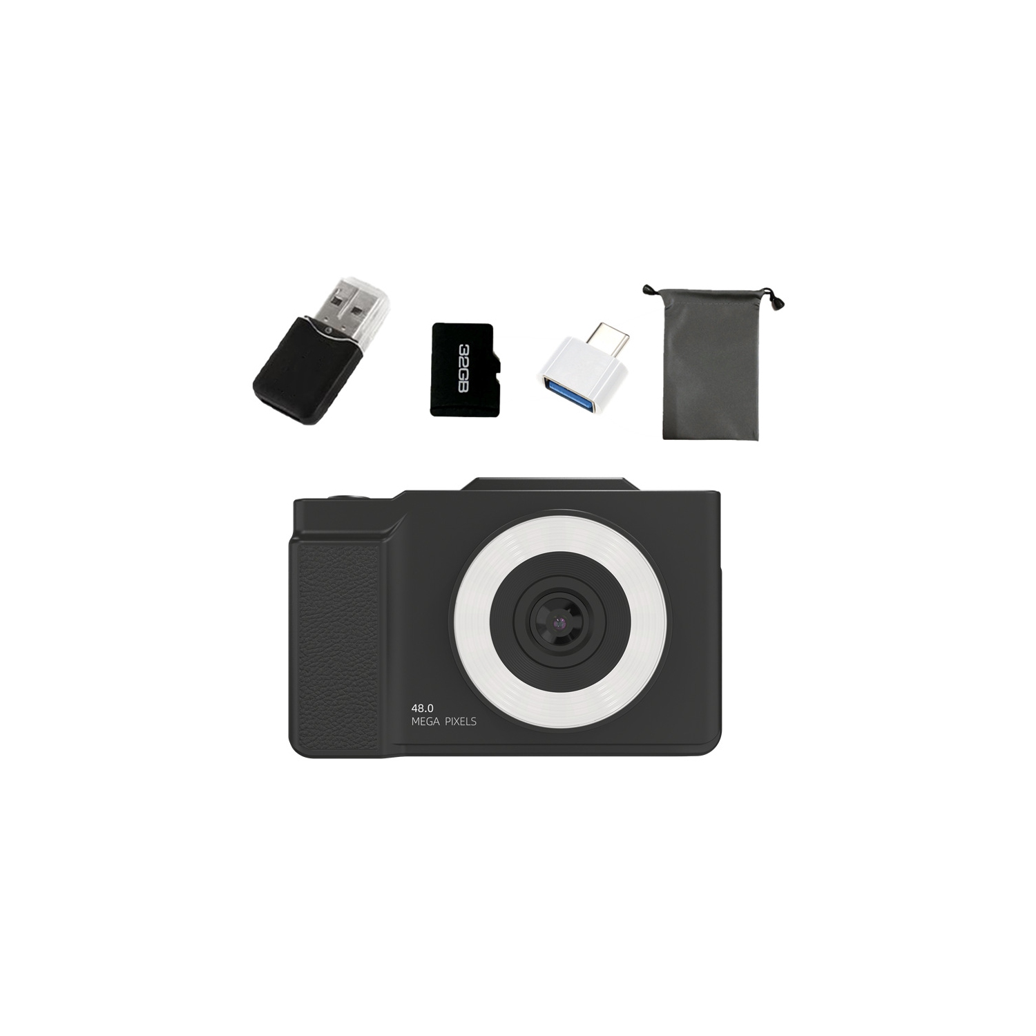 6400W HD flip screen camera digital camera card camera shooting camera student entry-level CCD camera black + 64G memory card + card reader +