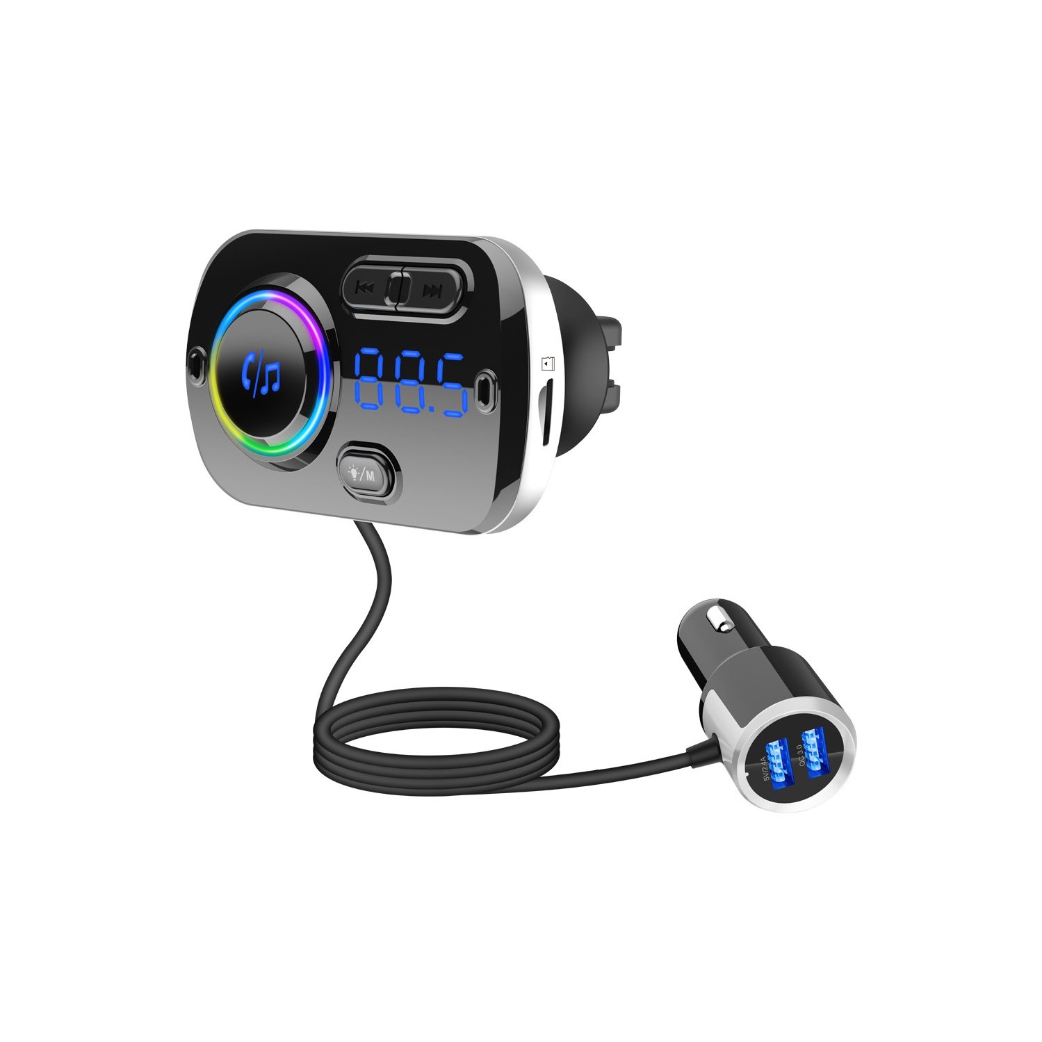 QC3.0 fast charging car Bluetooth, MP3 hands-free player, FM transmitter atmosphere light hands-free FM transmission stereo music player car charger