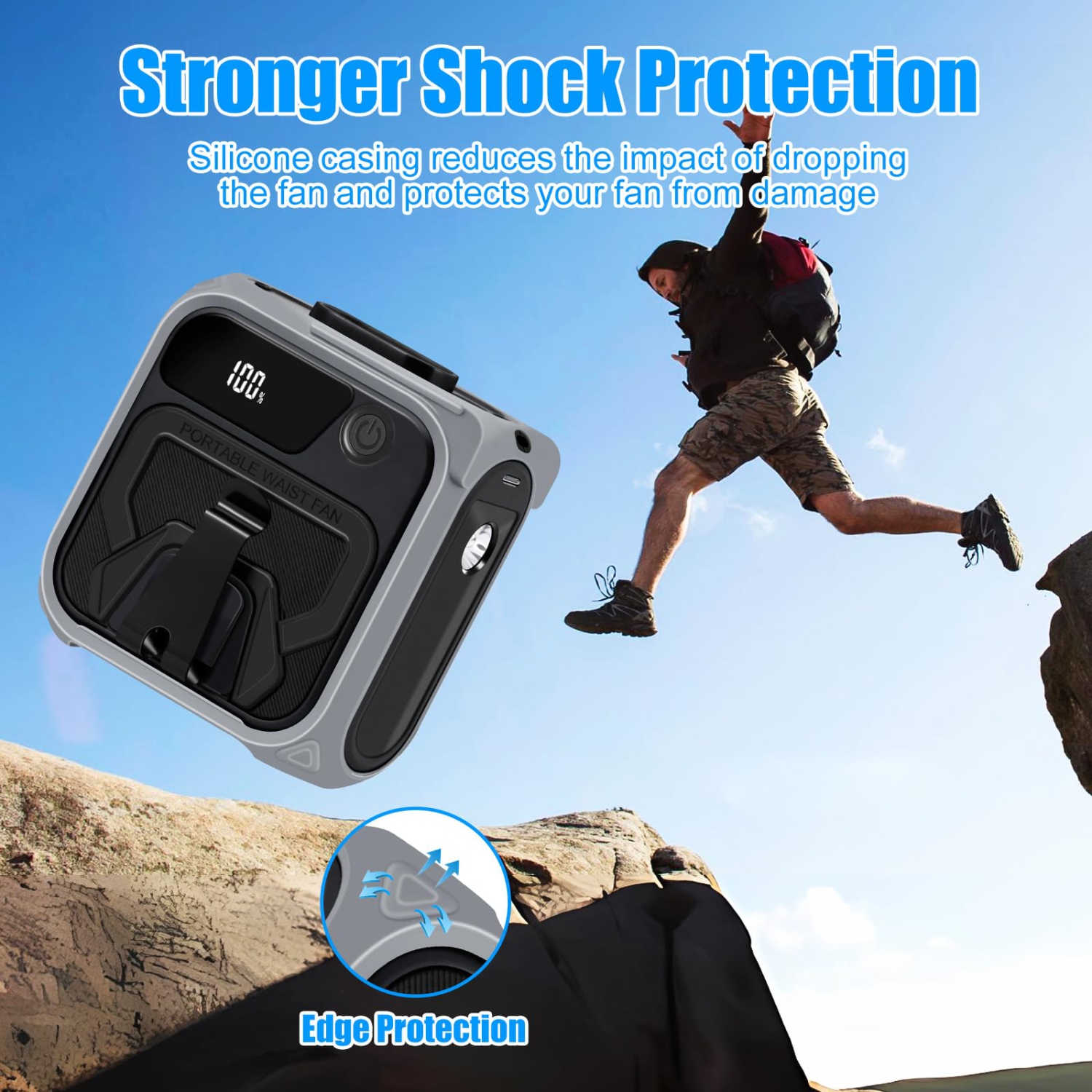 Pince de ventilateur portative à taille, ventilateur suspendu à ajustement serré avec affichage électrique et lampe de poche pour le travail et les