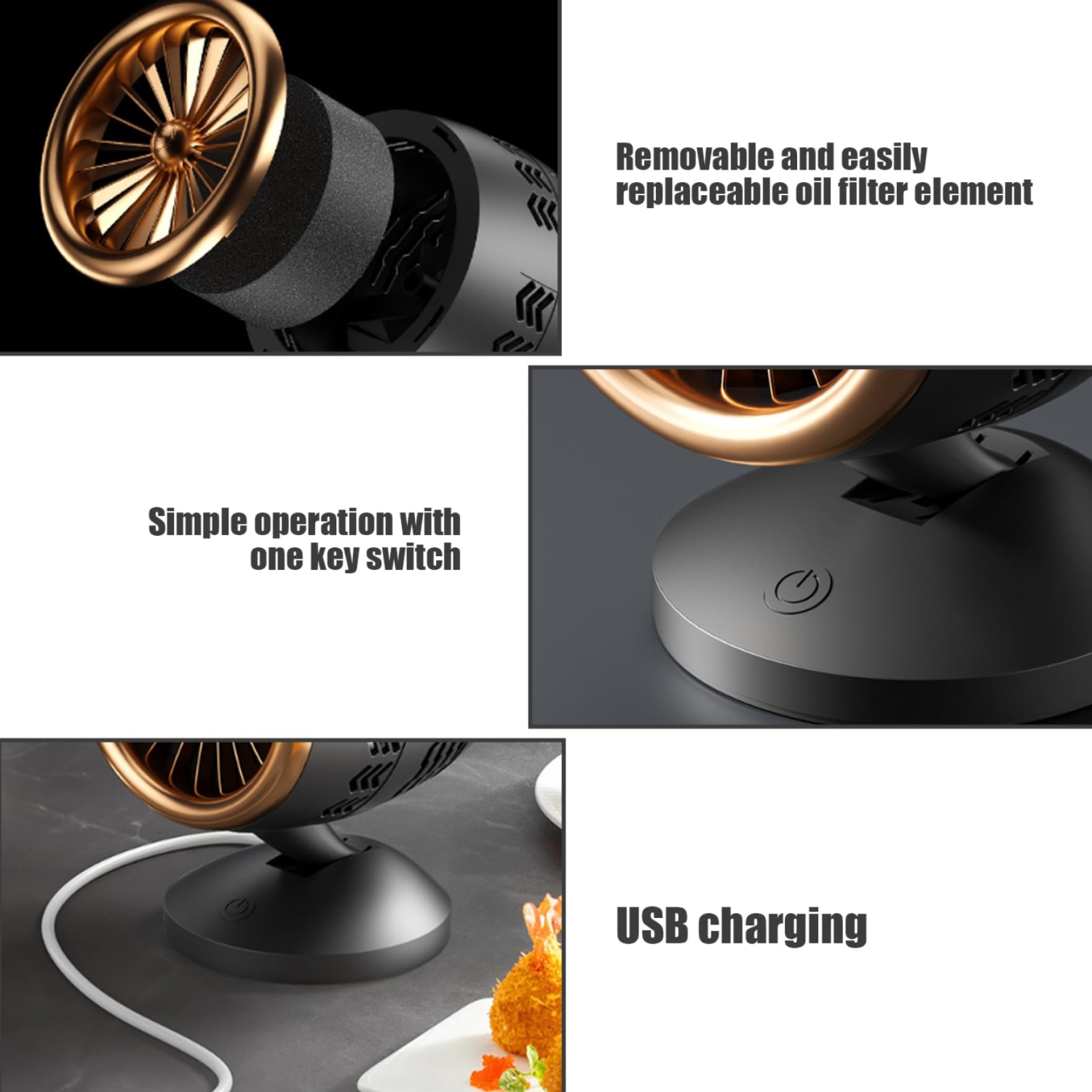 Desktop Range Hood with Filter Sponge USB 360° Rotary Portable Range Hood Height Angle Adjustable Low Noise Detachable Washable Desktop