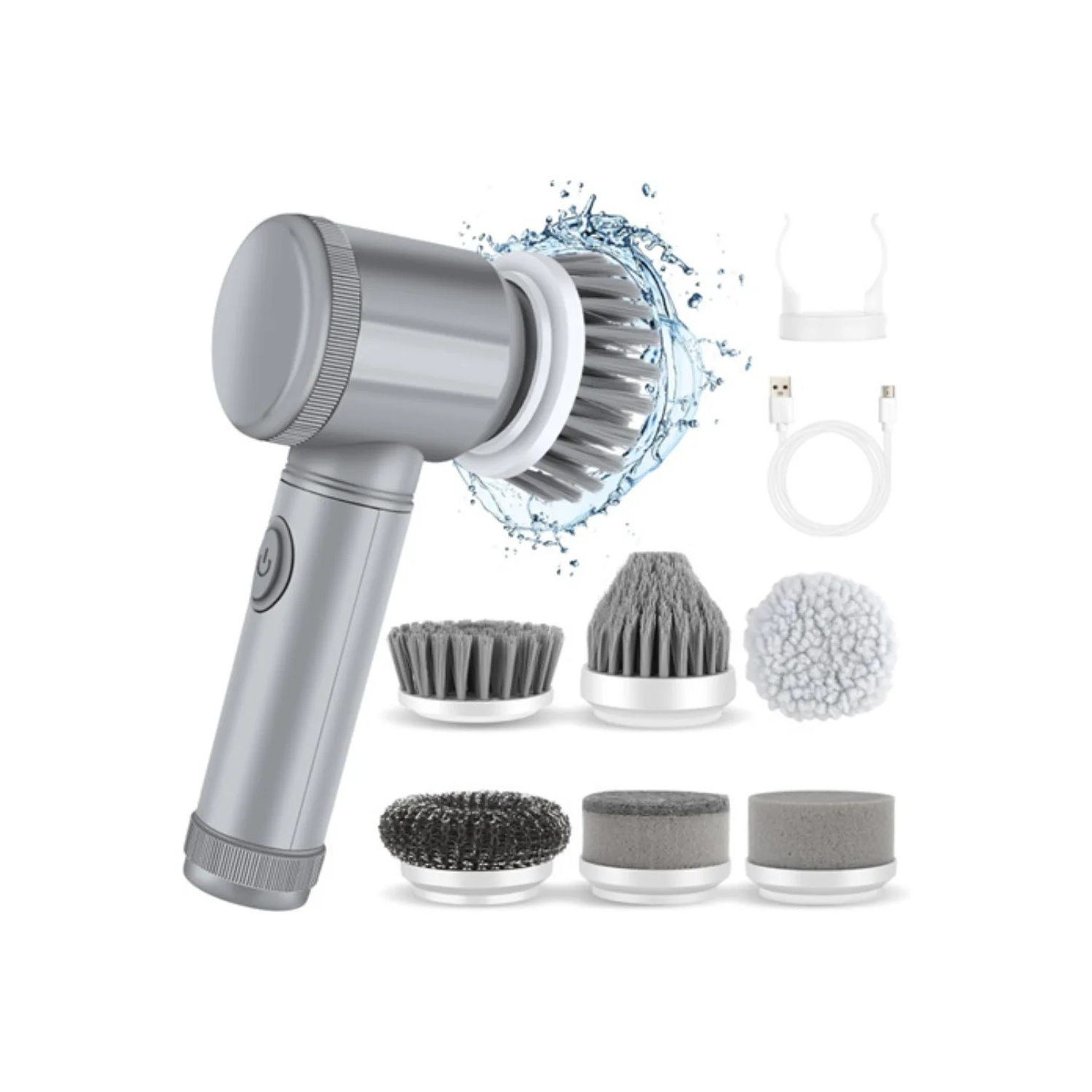 Brosse de nettoyage électrique 5 en 1, brosse à récurer portative sans fil avec têtes de brosse remplaçables pour le nettoyage de la cuisine et de la