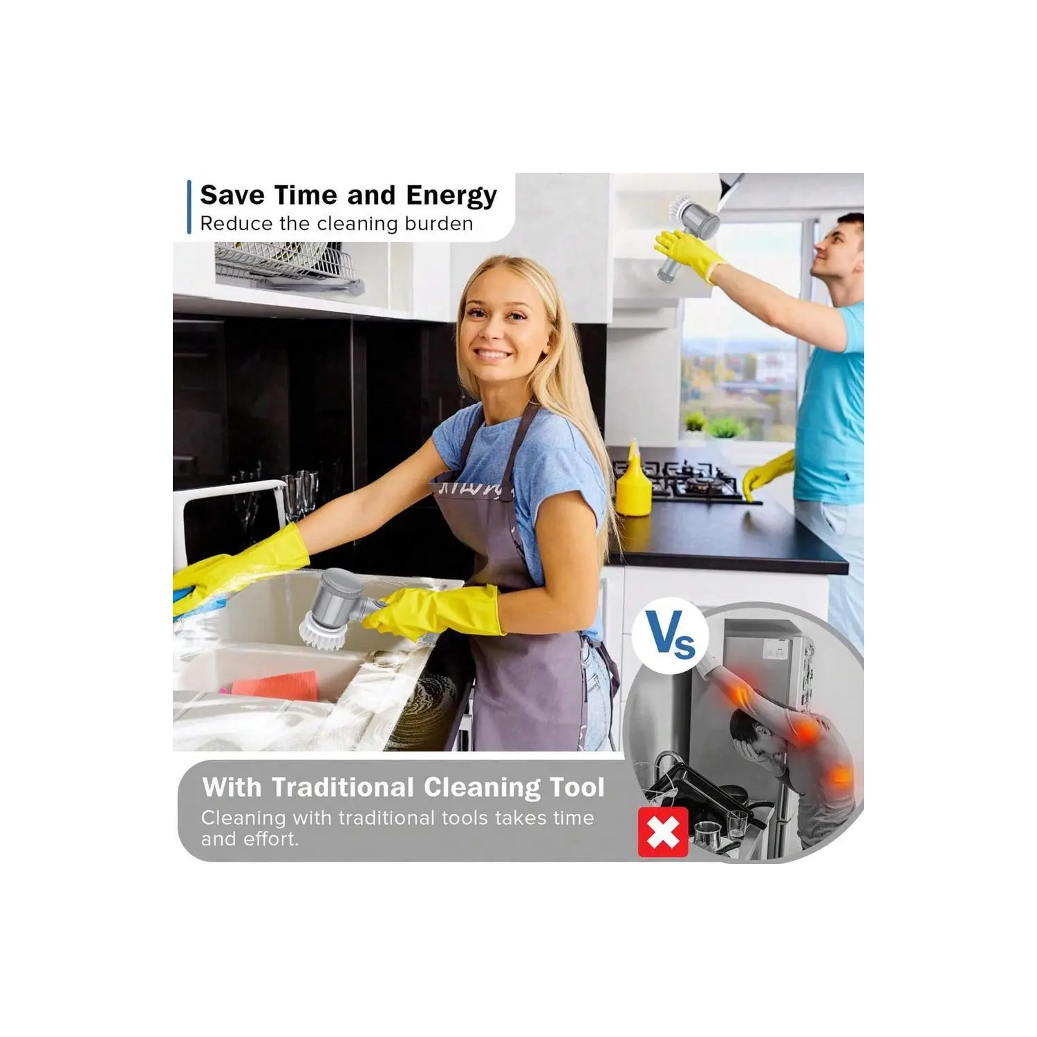 Brosse de nettoyage électrique 5 en 1, brosse à récurer portative sans fil avec têtes de brosse remplaçables pour le nettoyage de la cuisine et de la