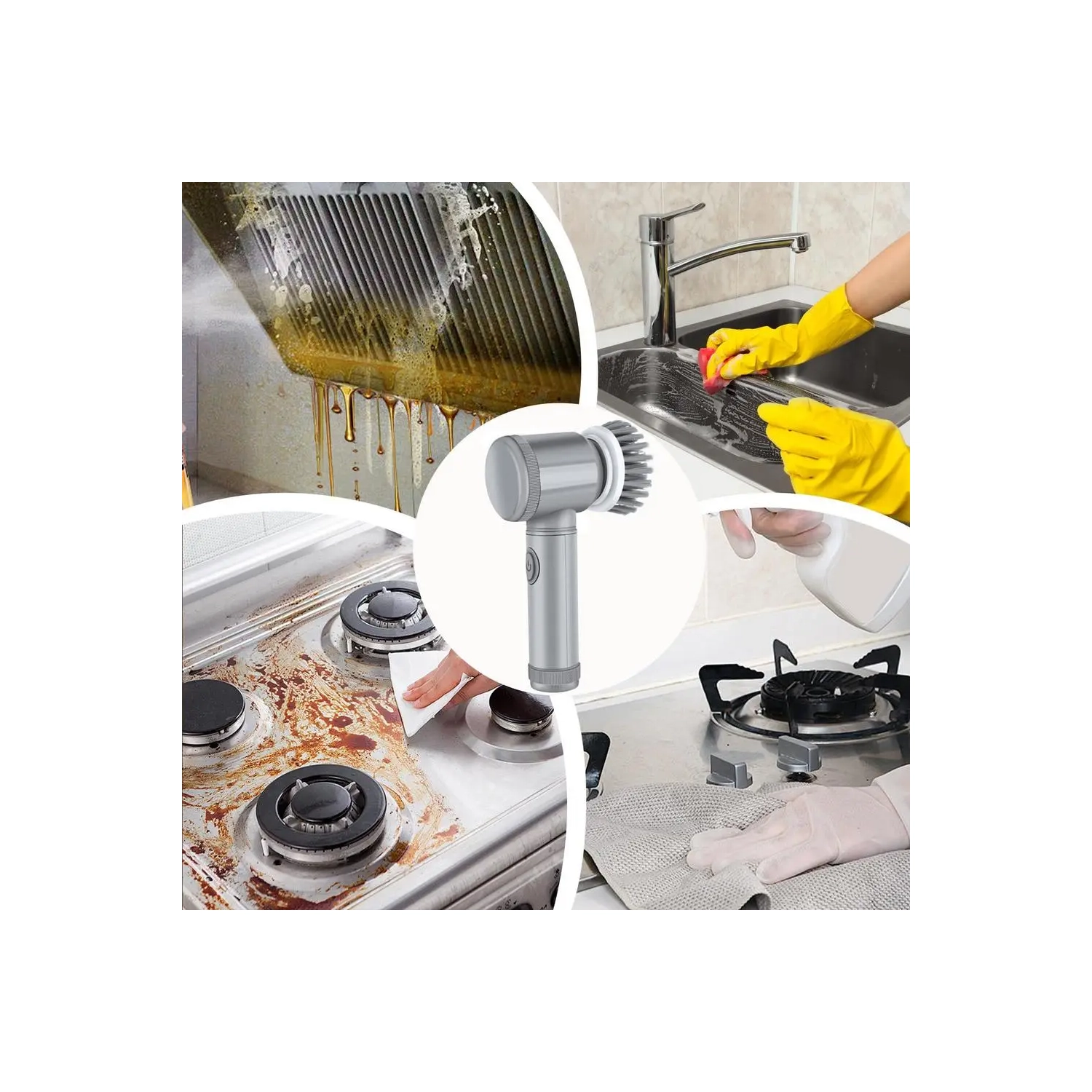 Brosse de nettoyage électrique 5 en 1, brosse à récurer portative sans fil avec têtes de brosse remplaçables pour le nettoyage de la cuisine et de la