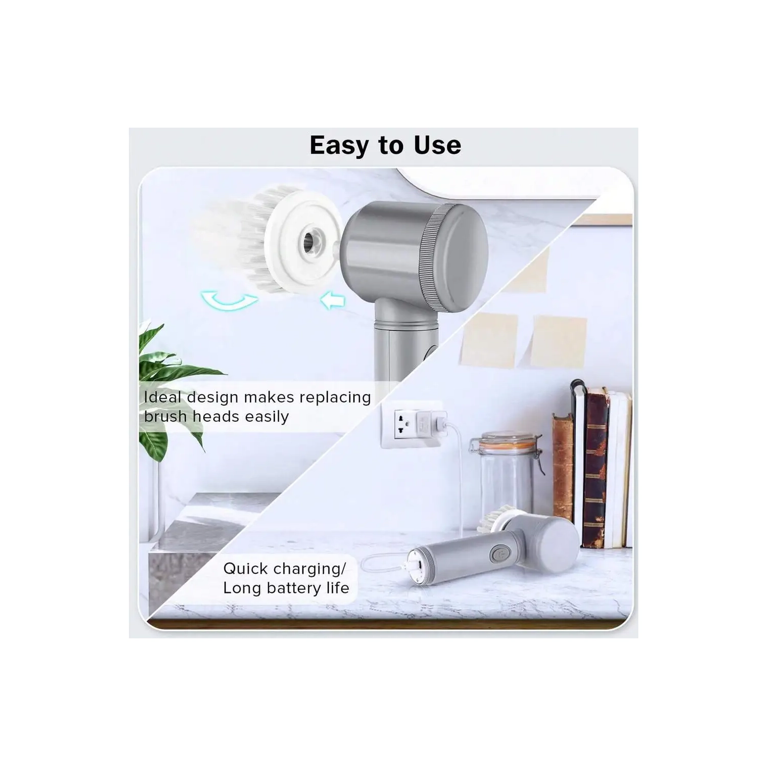 Brosse de nettoyage électrique 5 en 1, brosse à récurer portative sans fil avec têtes de brosse remplaçables pour le nettoyage de la cuisine et de la