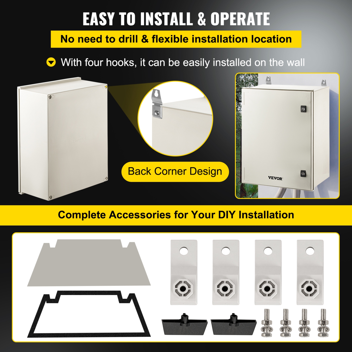 Boîtier électrique en fibre de verre VEVOR 23,6 x 19,7 x 9,1&nbsp;po Boîtier électrique NEMA 3X Boîtier pour équipement électronique IP65 Boîtier