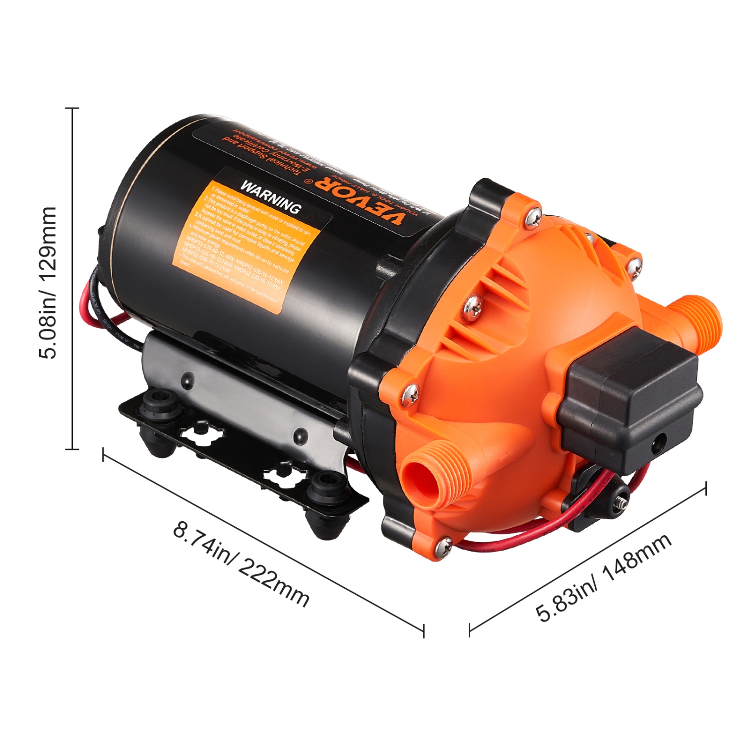 Pompe à membrane VEVOR 12&nbsp;V, 5 gal/min, pompe à eau c.c. à 5 chambres 12&nbsp;V avec interrupteur de pression automatique 40-100&nbsp;lb/po²