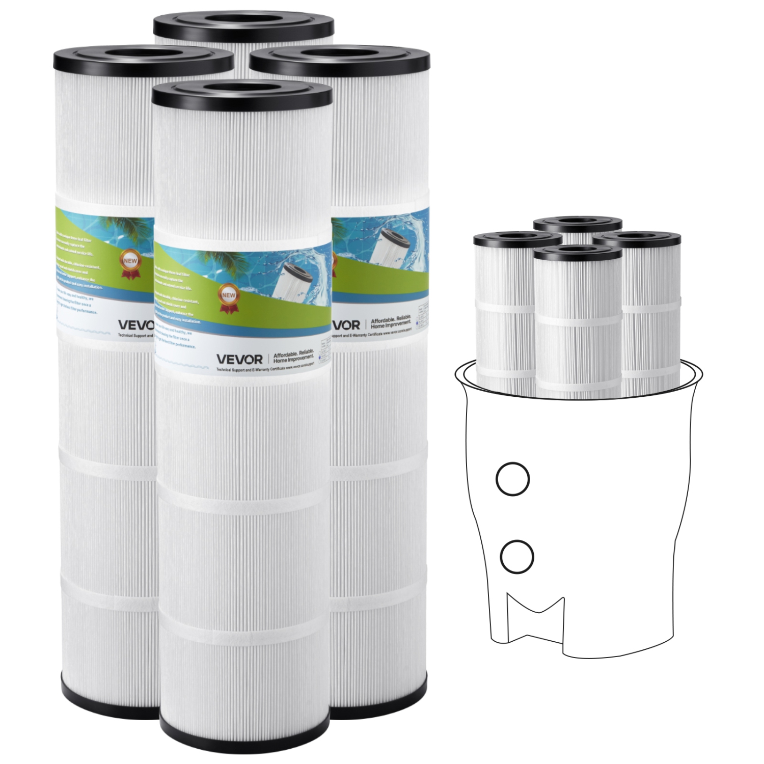 VEVOR 4x 105 Sq. Ft Pool Filter Cartridge, Spa Hot Tub Filter Cartridge Replacement, Compatible with Pentair CCP320, Pleatco PCC80-PAK4l, Secure for