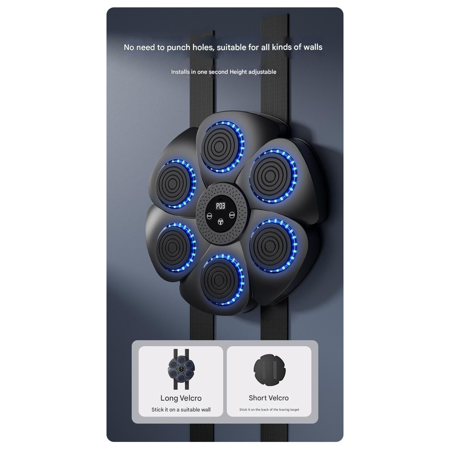 Entraîneur de boxe suspendu pour le mur de boxe de la maison cible de boxe – cible de boxe noire + demi-gants de boxe avec doigts