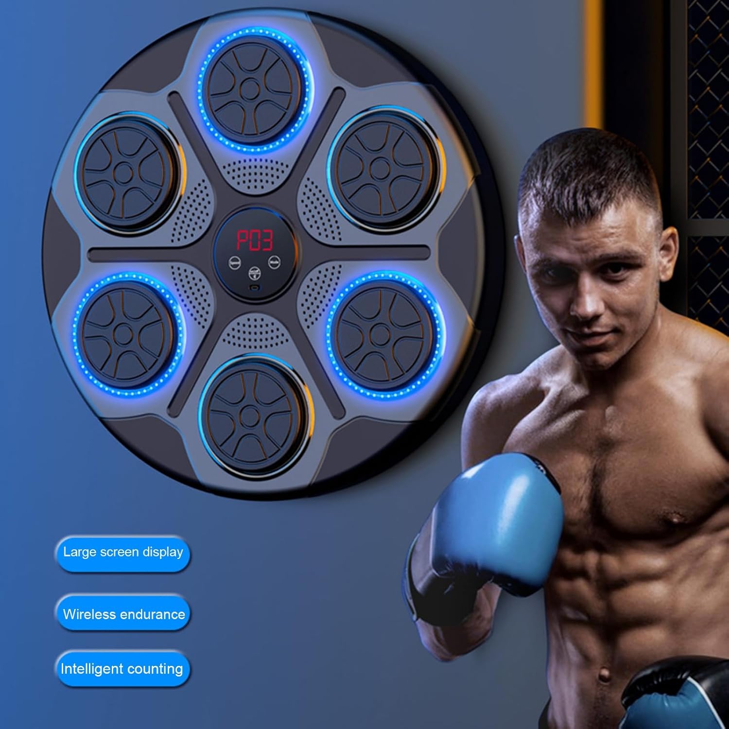 Boxe intelligente, système d'entraînement intelligent Bluetooth mural avec lumière LED, mise au point électronique, entraînement d'agilité - comprend