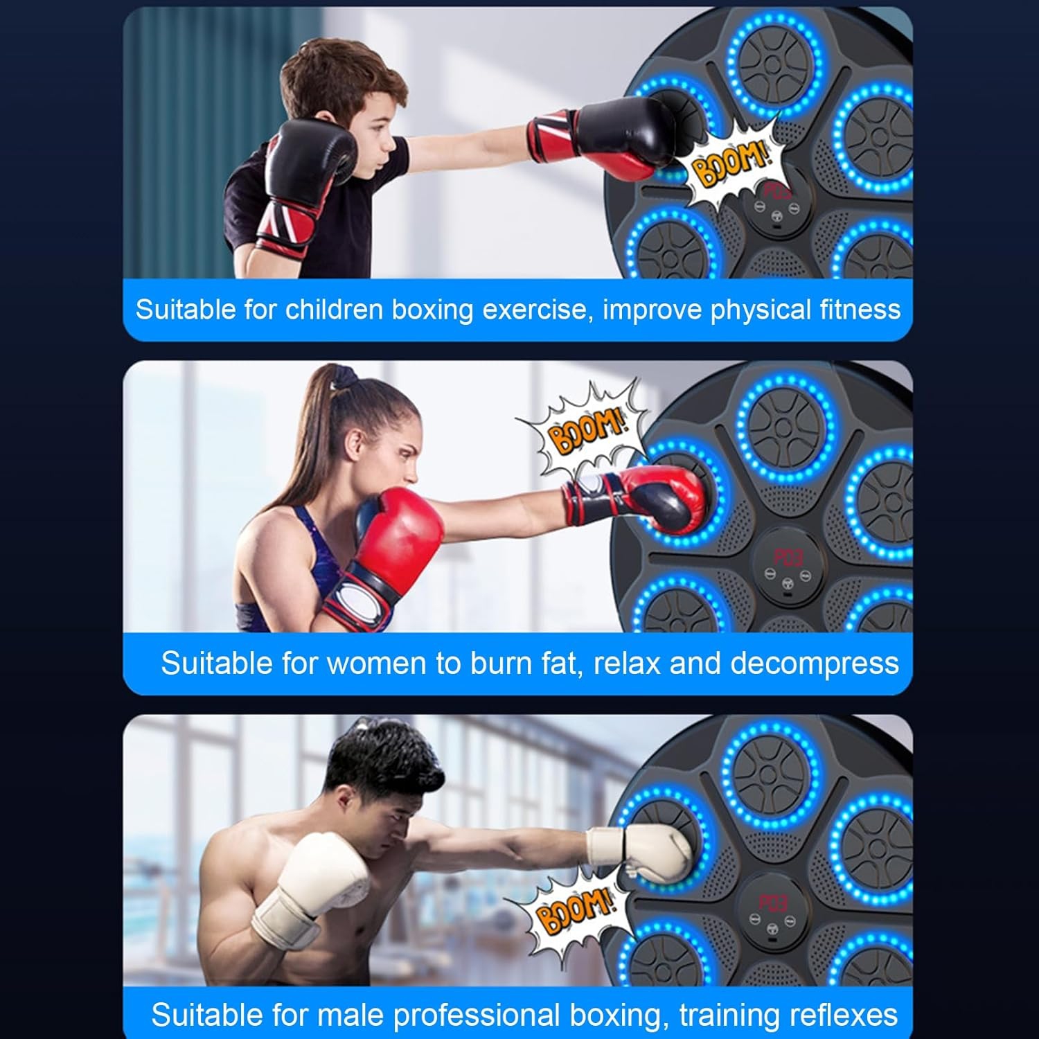 Boxe intelligente, système d'entraînement intelligent Bluetooth mural avec lumière LED, mise au point électronique, entraînement d'agilité - comprend
