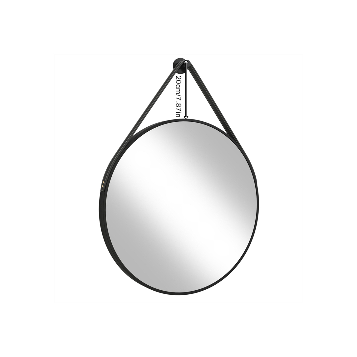 Artloge 24 Inch Round Wall Mirror wiith Black Aluminium Frame and Leather Strap for Bathroom Living Room Bedroom