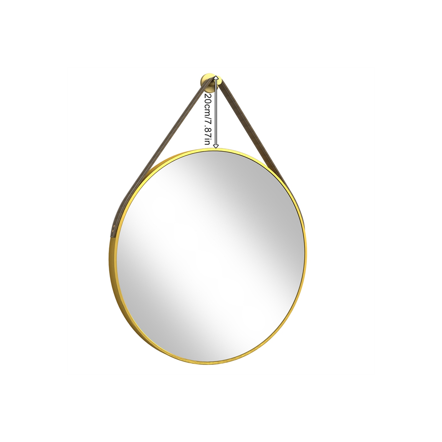 Artloge 28 Inch Round Wall Mirror wiith Gold Aluminium Frame and Leather Strap for Bathroom Living Room Bedroom