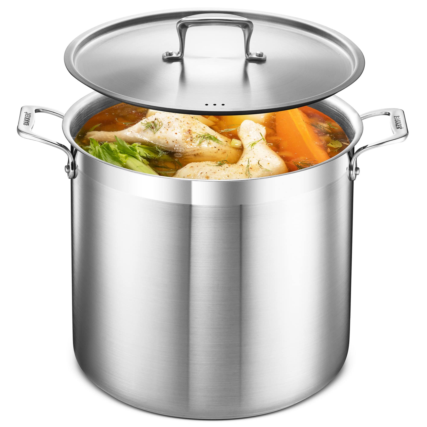 Stockpot – 20 Quart – Brushed Stainless Steel – Heavy Duty Induction Pot with Lid and Riveted Handles – For Soup, Seafood, Stock, Canning and for