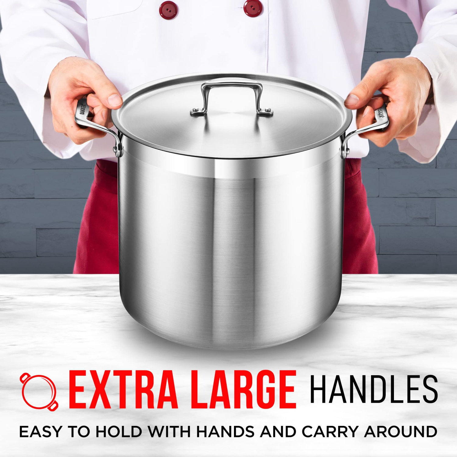 Stockpot – 20 Quart – Brushed Stainless Steel – Heavy Duty Induction Pot with Lid and Riveted Handles – For Soup, Seafood, Stock, Canning and for