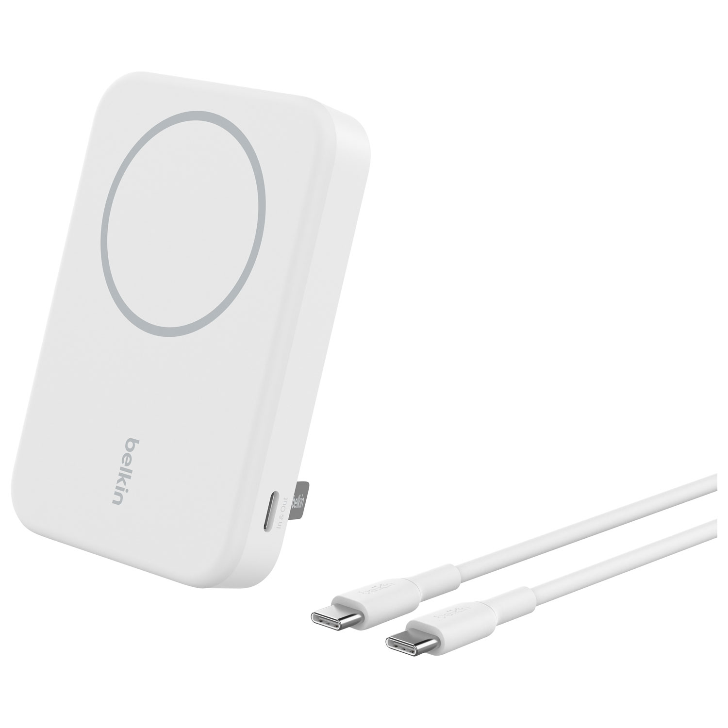 Belkin BoostCharge Pro Magnetic 8000 mAh Power Bank with Qi2 15W Charging + Cable - White